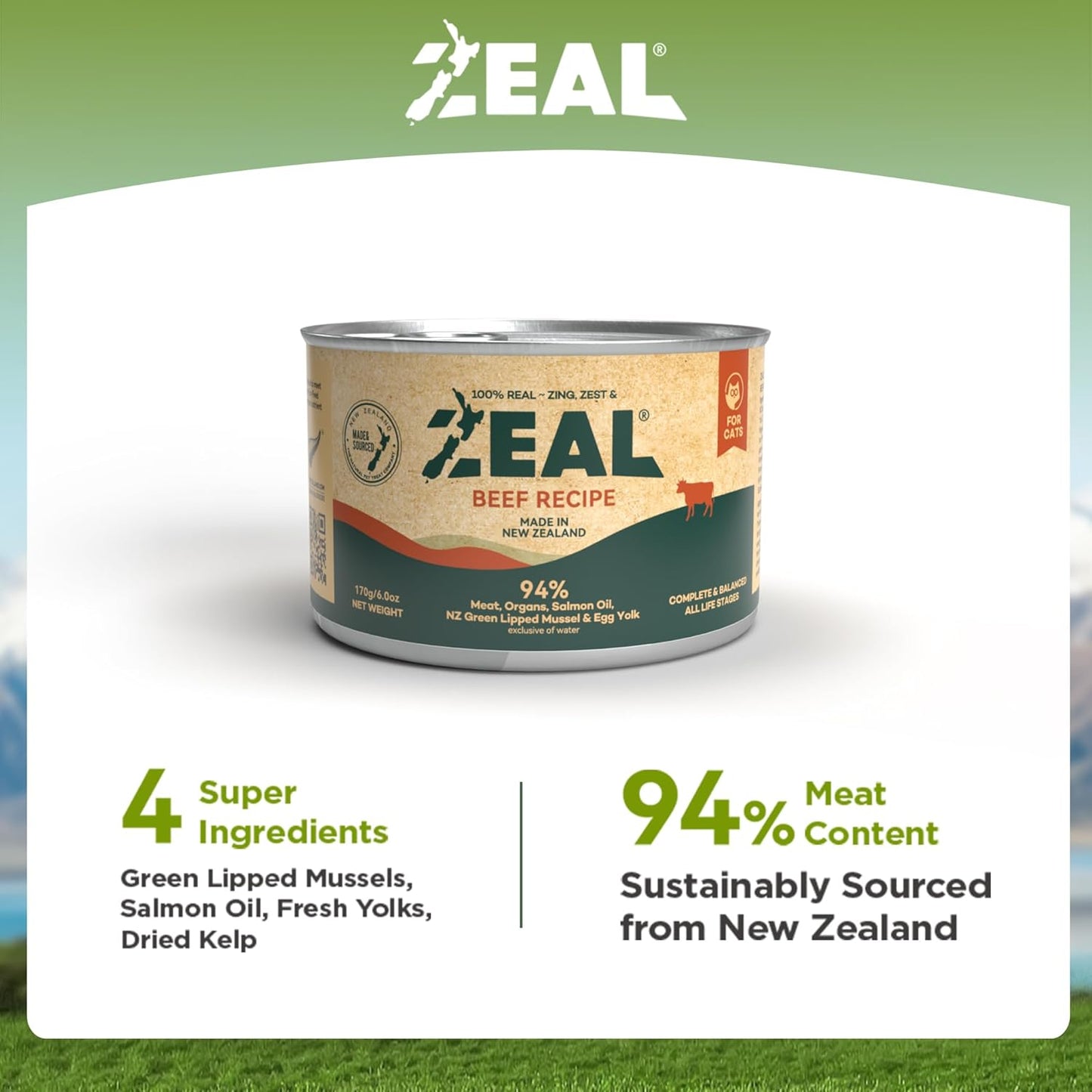 ZEAL New Zealand Wet Cat Food – High Protein, Grain-Free with Superfoods (Chicken, 6oz Can, 12-Pack)
