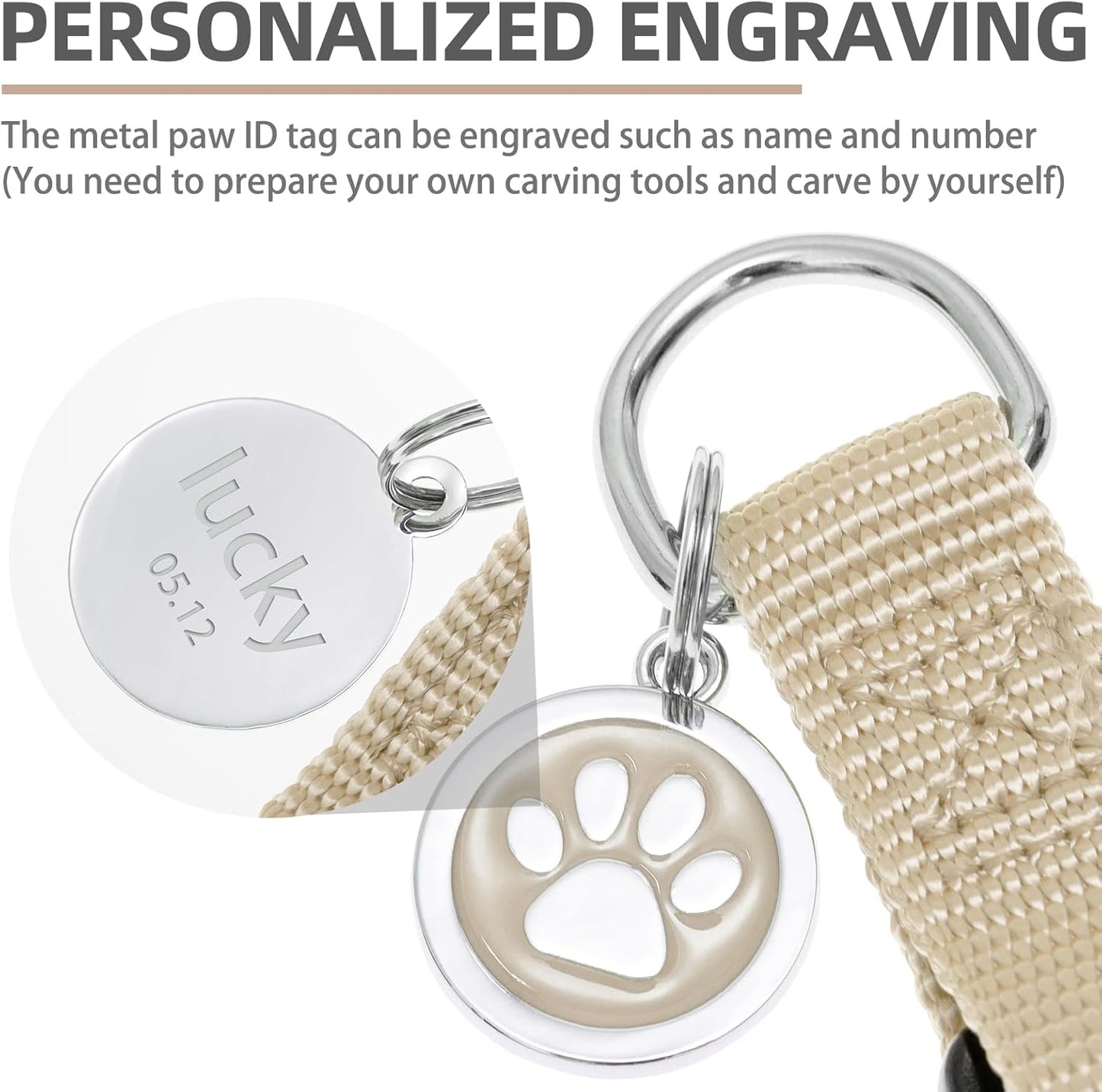 PUPTECK No Pull Dog Harness Soft Adjustable Basic Nylon Step in Puppy Vest Outdoor Walking with ID Tag and A-ir Tag Case, Cream, XS