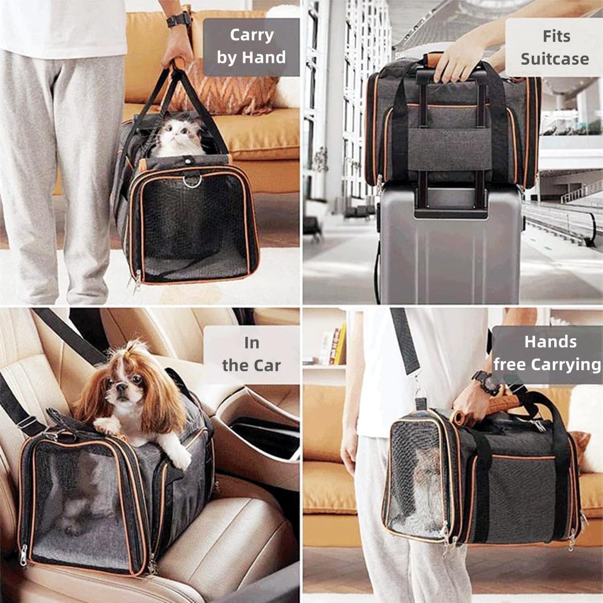 Cat, Dog Carrier for Pets Up to 20 Lbs,Sides Expandable Pet Carrier Bag Large Mesh Safe,Airline Approved Animal Carrier,Soft Sided Collapsible Pet Travel Carrier,Foldable Portable Pet Home(Blue)