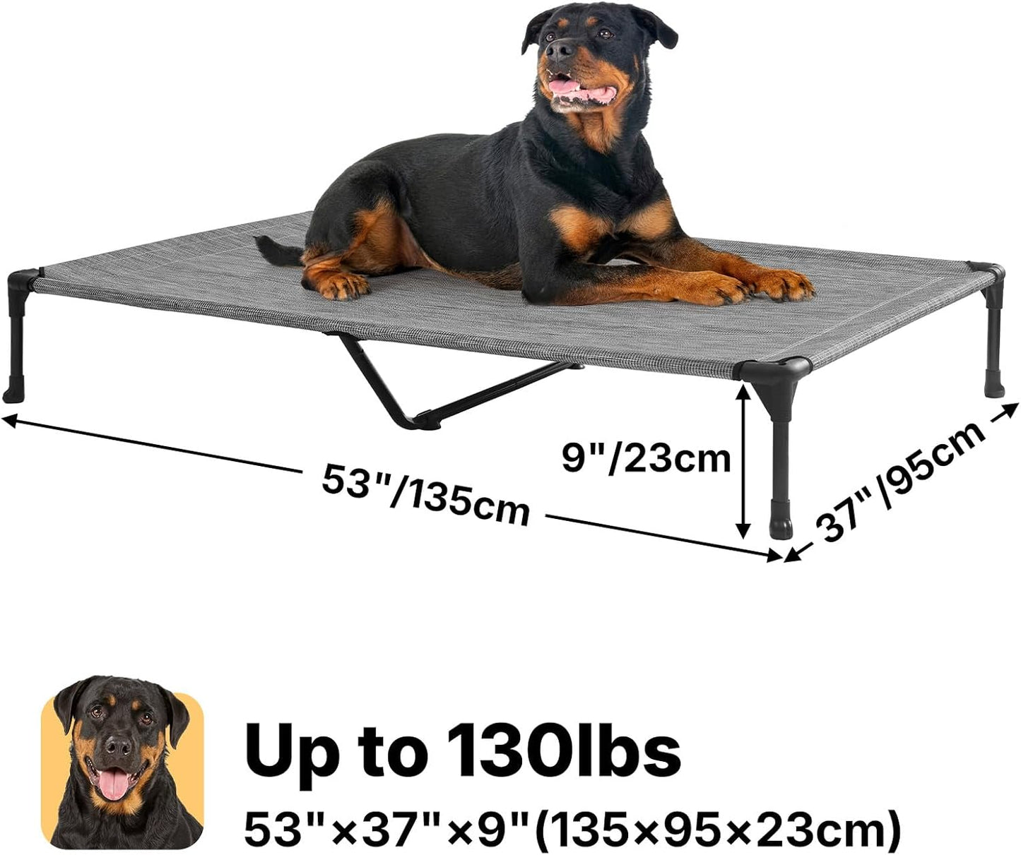 Veehoo Outdoor Elevated Dog Cot Bed, Cooling Raised Pet Bed for Large Dogs, Washable Breathable Mesh Hammock Bed with No-Slip Feet, Indestructible Ground Off Training Platform Cot