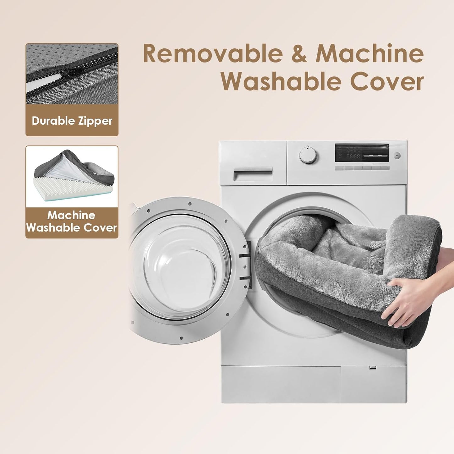 EHEYCIGA Memory Foam Dog Bed for Large Sized, Orthopedic Dog Sofa with Sides and Waterproof Liner, Washable Bolster Pet Couch with Removable Cover, 41x27x7.5 Inch, Grey