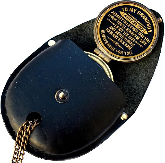 Gift for Grandson Brass Compass Engraved Quote