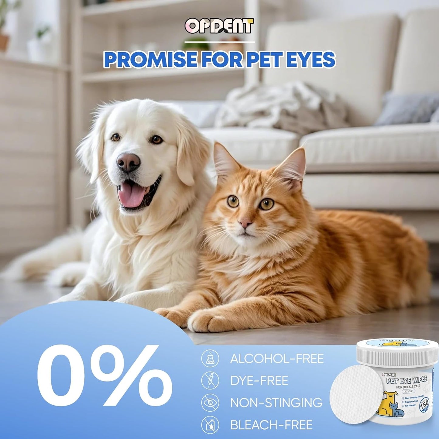 Eye Wipes for Dogs & Cats - Tear Stain Remover for Dogs - Dog Eye Cleaner, Eye Debris, Discharge, Mucus Secretions - Eye Wipes for Dogs & cat Eye Wipes (3.2 in,300pcs)