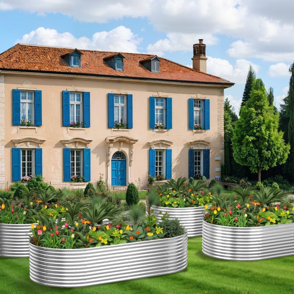 FRIZIONE 2pcs Tall 8x4ft Galvanized Raised Garden Bed Outdoor,Steel Garden Bed for Vegetables,Above Ground Garden Box for Flower,Metal Raised Beds for Gardening