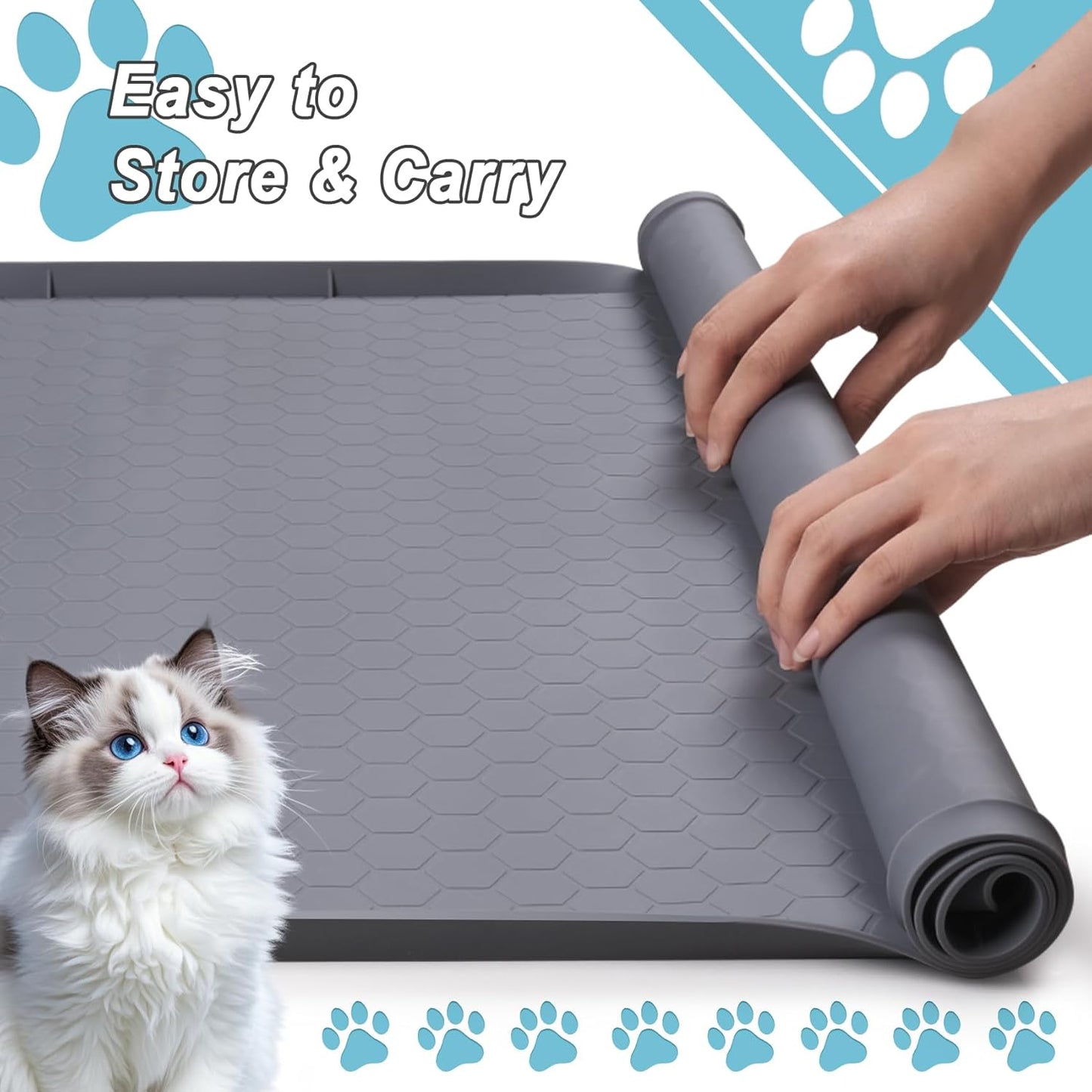 Pee Pad Tray Holder for Dogs, Extra Large Soft Silicone Pet Pad Holder 34" x 22" Pee Pads, Non-Slip High Edge for Leak-Proof Urine, Floor, Cat Litter Mat with 6 Clamps