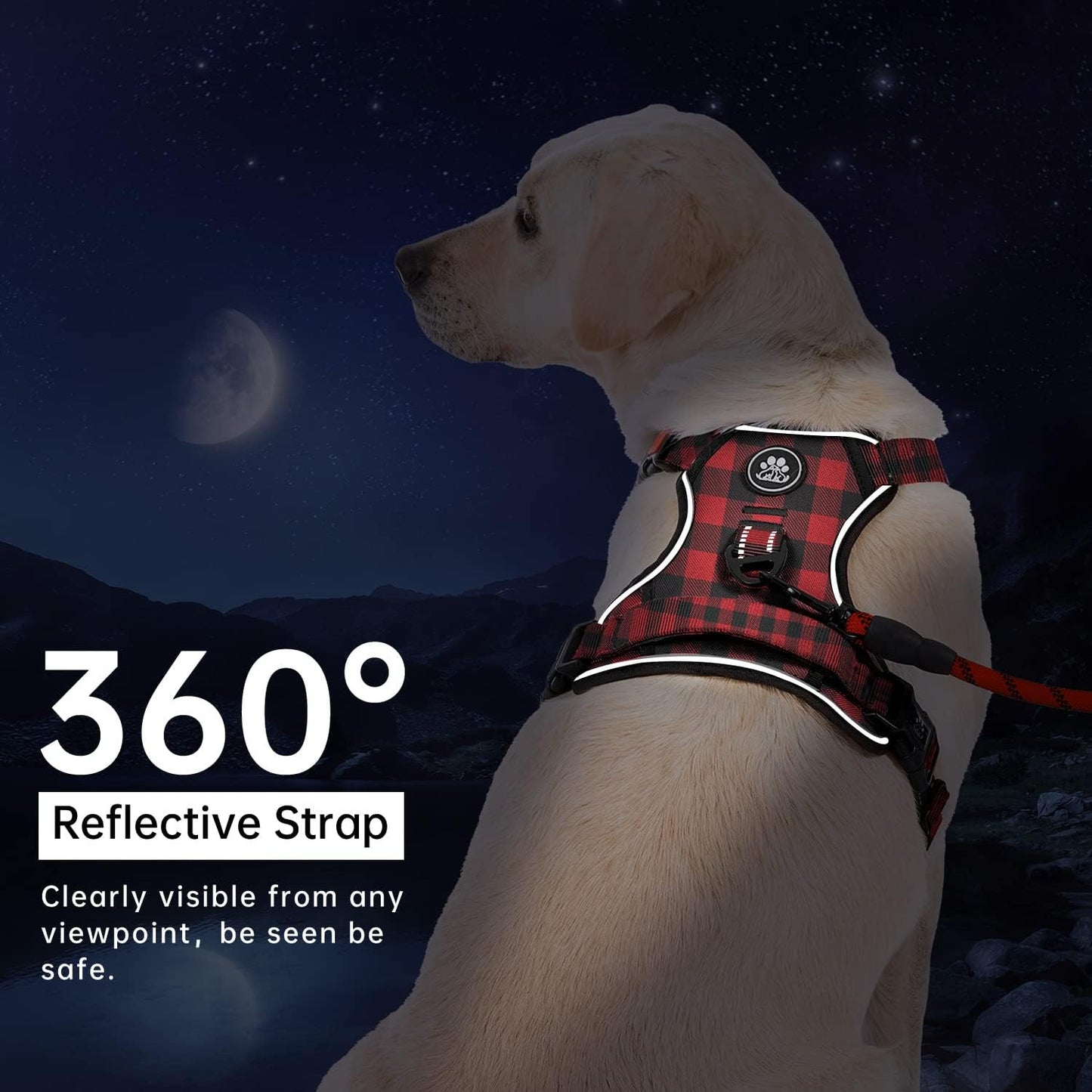 IVY&LANE No Pull Dog Harness with Leash Set, Reflective No Choke Pet Vest,Adjustable Oxford Dog Vest Harness with Easy Control Handle for Large Dogs (Checkered Red,XL)