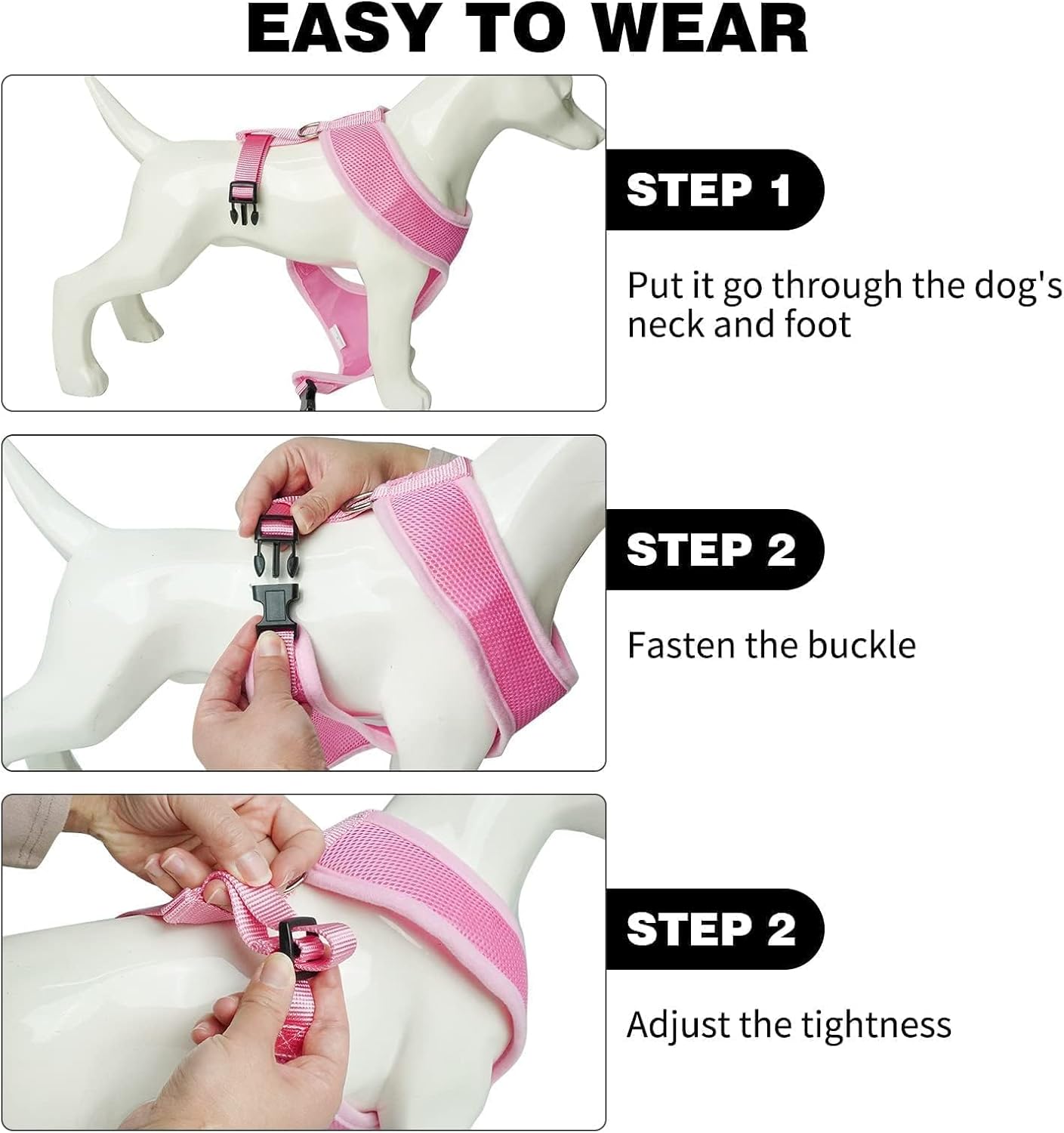 BINGPET Small Dog Harness - Breathable Mesh Puppy Cat Harnesses - No Pull Adjustable Dog Harness Dog Vest Harness for Small and Medium Dogs