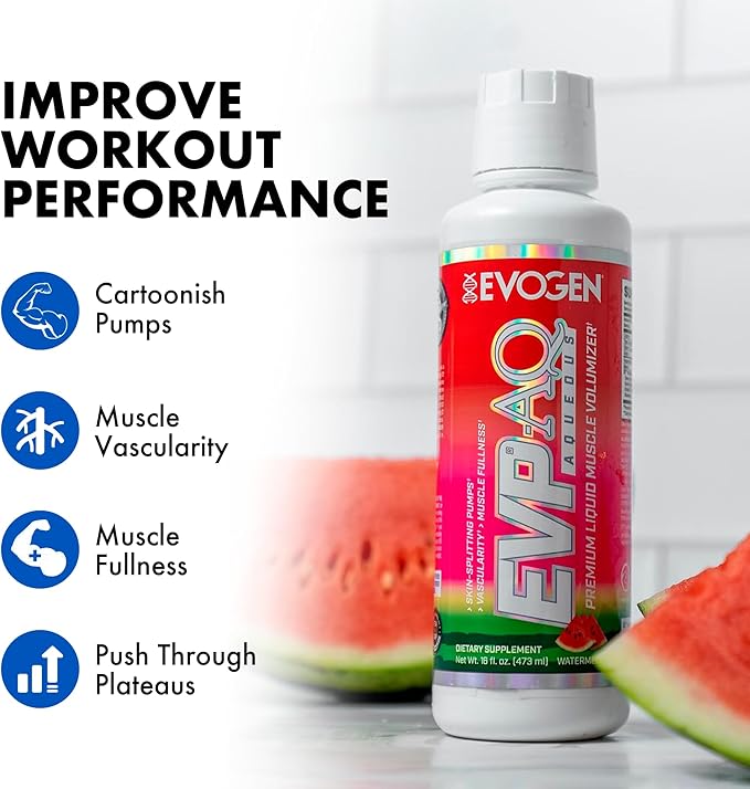 Evogen EVP AQ - Liquid Glycerol Muscle Volumizer | Pre Workout for Pumps, Vascularity, & Hydration | Premium Preworkout for Men & Women | Watermelon | 16 fl oz