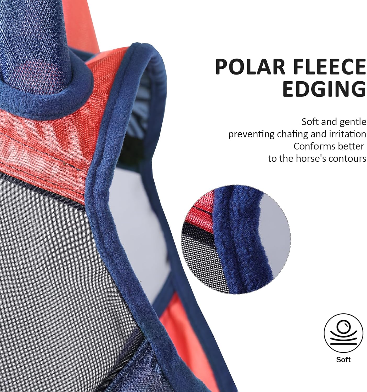 Harrison Howard Pro Luminous Horse Fly Mask Large Eye Space Half Face with Ears UV Protection for Horse Coral Orange/Navy S