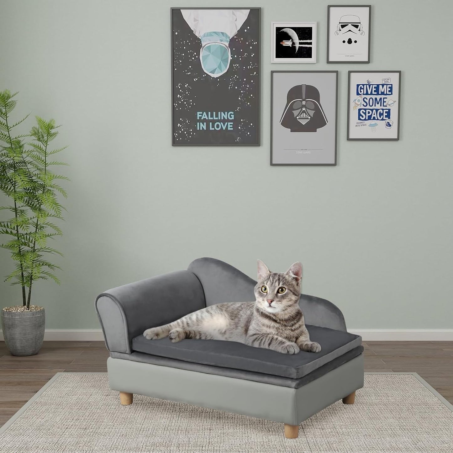 Pet Bed Sofa, Puppy Bed with Storage, Small Dog Couch with Removable & Washable Cushion, Comfy Pet Couch Bed for Cats & Puppy (Gray)