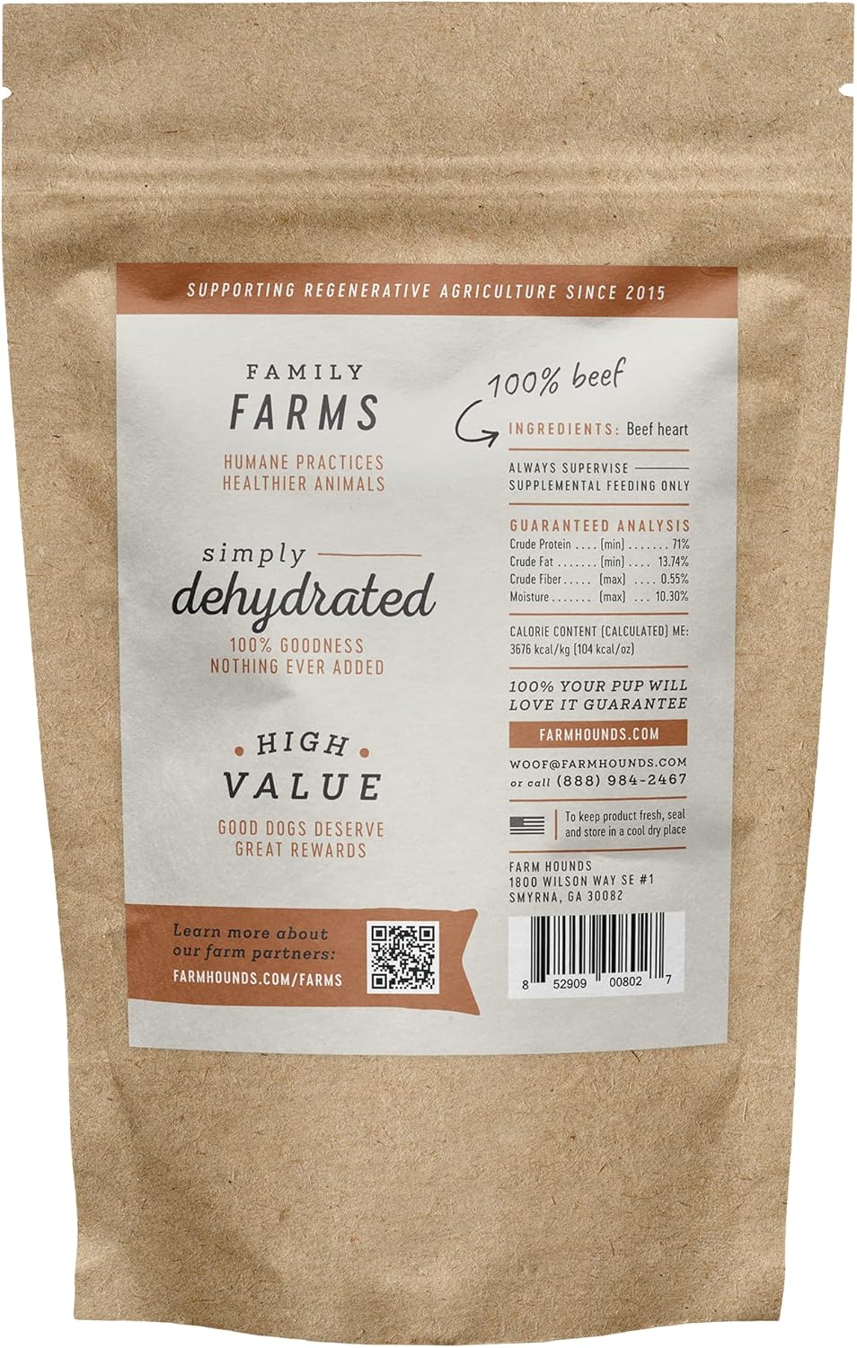 Farm Hounds - Beef Heart - Premium Natural Beef Heart Jerky for Dogs - Made from 100% Humanely Raised Cattle - Organ Treat - Great for Training & Treats - No Added Fillers - Made in USA - 4oz -2 Pack