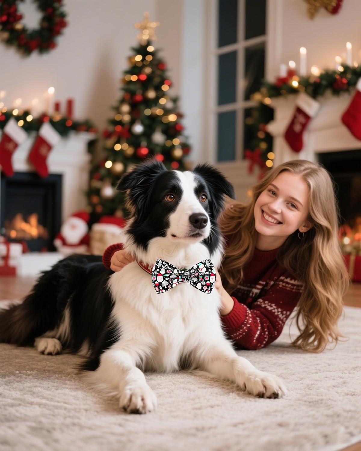 PET SHOW 10 Pack Christmas Big Dog Bow Ties for Large Medium Dogs Sliding Collar Attachments Xmas Tree Bowties Santa Bowknots Holiday Party Pet Grooming Accessories(Large)