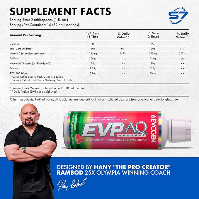 Evogen EVP AQ - Liquid Glycerol Muscle Volumizer | Pre Workout for Pumps, Vascularity, & Hydration | Premium Preworkout for Men & Women | Watermelon | 16 fl oz