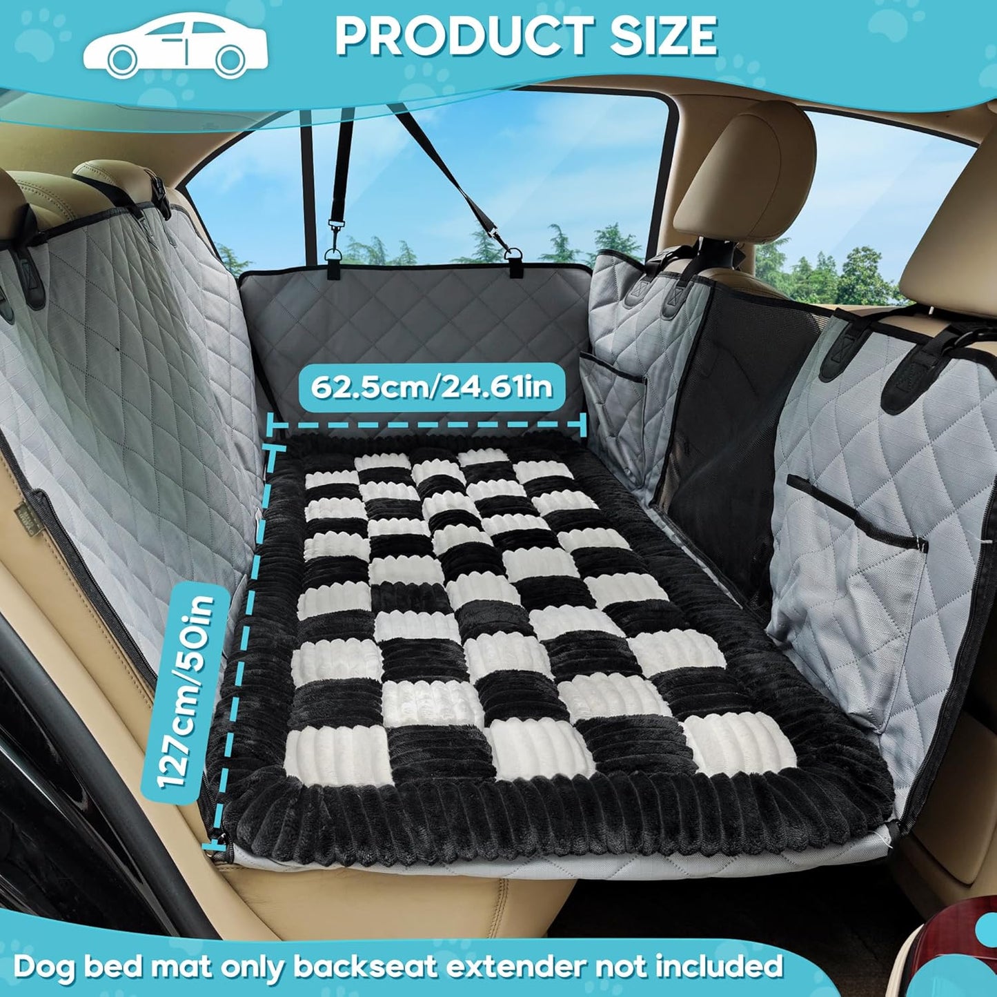 Dog Car Bed Mat, Non-Slip Backseat Extender Pet Blanket, Plaid Dog Bed for SUVs, Sedans & Trucks, Chew-Resistant Travel Pad for Dogs, Easy Clean & Scratch-Proof & Comfort (50"x24.6")