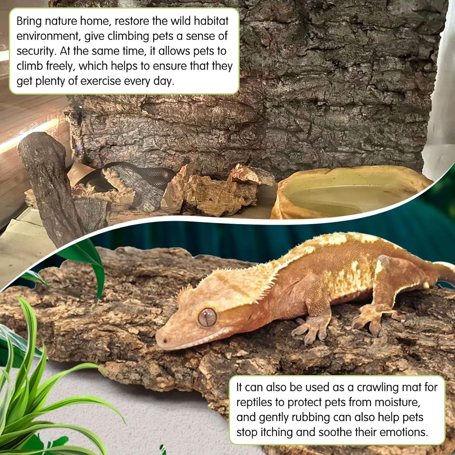 kathson 2PCS 15.7"L x 11.8"W Cork Tile Background Bark Reptile Tank Background Terrarium Backdrop Wall Decor Natural Reptile Climbing Mat for Spider Gecko Lizard Chameleon Bearded Dragon Turtle Snake