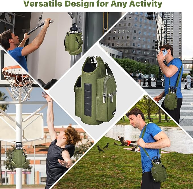 icolor Magnetic Gym Bag Water Bottle Carrier Holder with Phone Pockets & Shoulder Strap,5 Built-in Magnets Gym Bottle Pouch Sleeve,Magnetic Bag Gym Accessories Organizer for Men Women