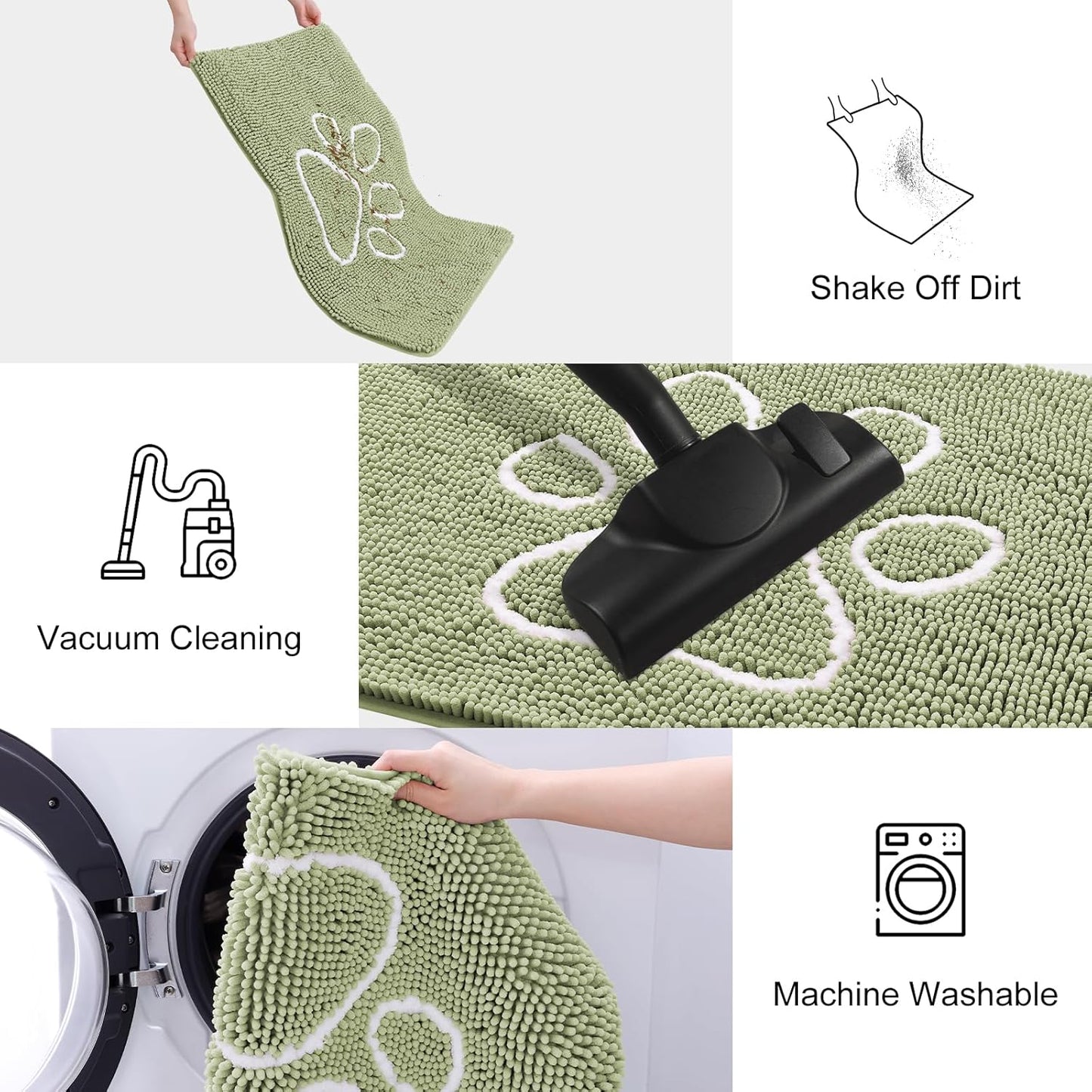 Smiry Dog Door Mat for Muddy Paws, Absorbent Dirt Trapper Non Slip Quick Dry Washable Chenille Mat for Mud Dogs, Entry Rug for Indoor and Outdoor (47x24 Inches, Sage Green)