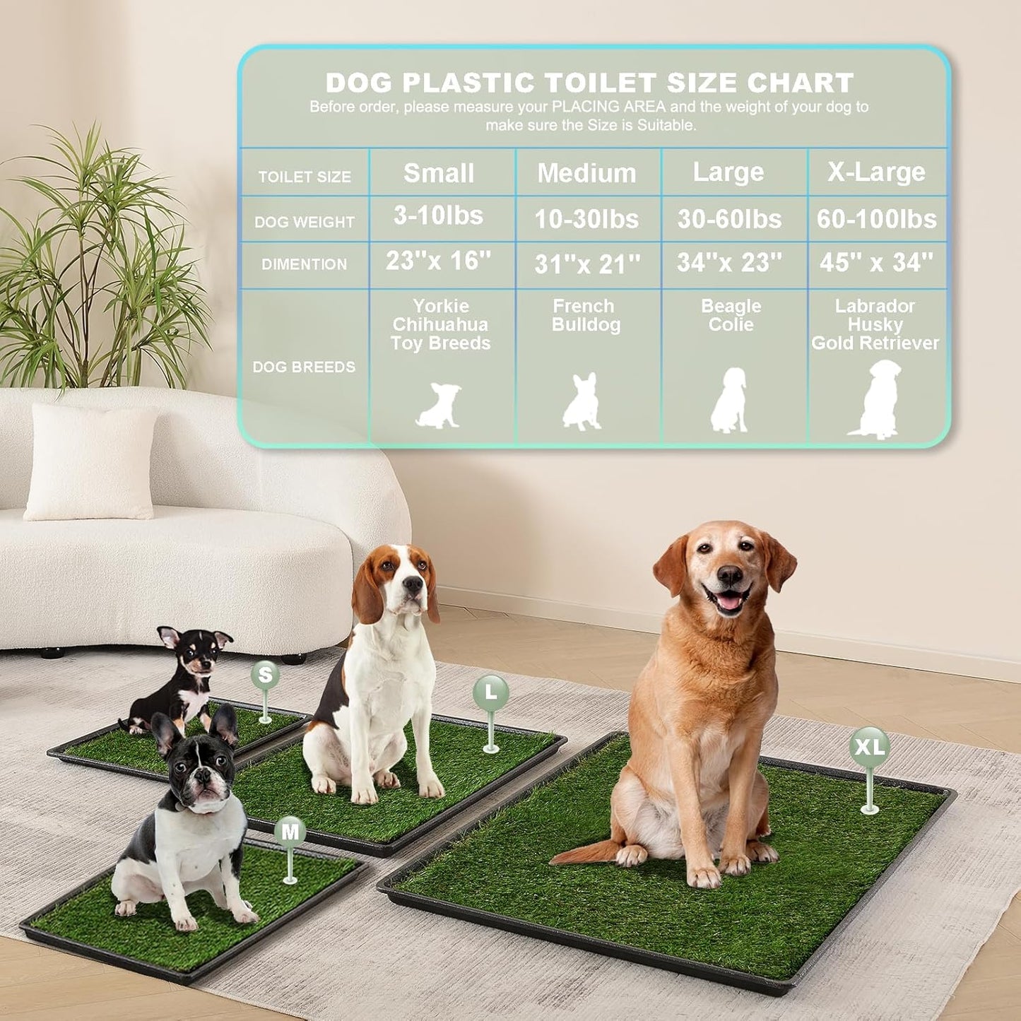 Dog Grass Pad with Tray Large 34’’×23’’, Dog Potty with Ultra-Absorbent Artificial Grass for Dogs with Hemmed Edge, Pee Pads for Dogs, Realistic, Odor Free, Litter Box for Balcony