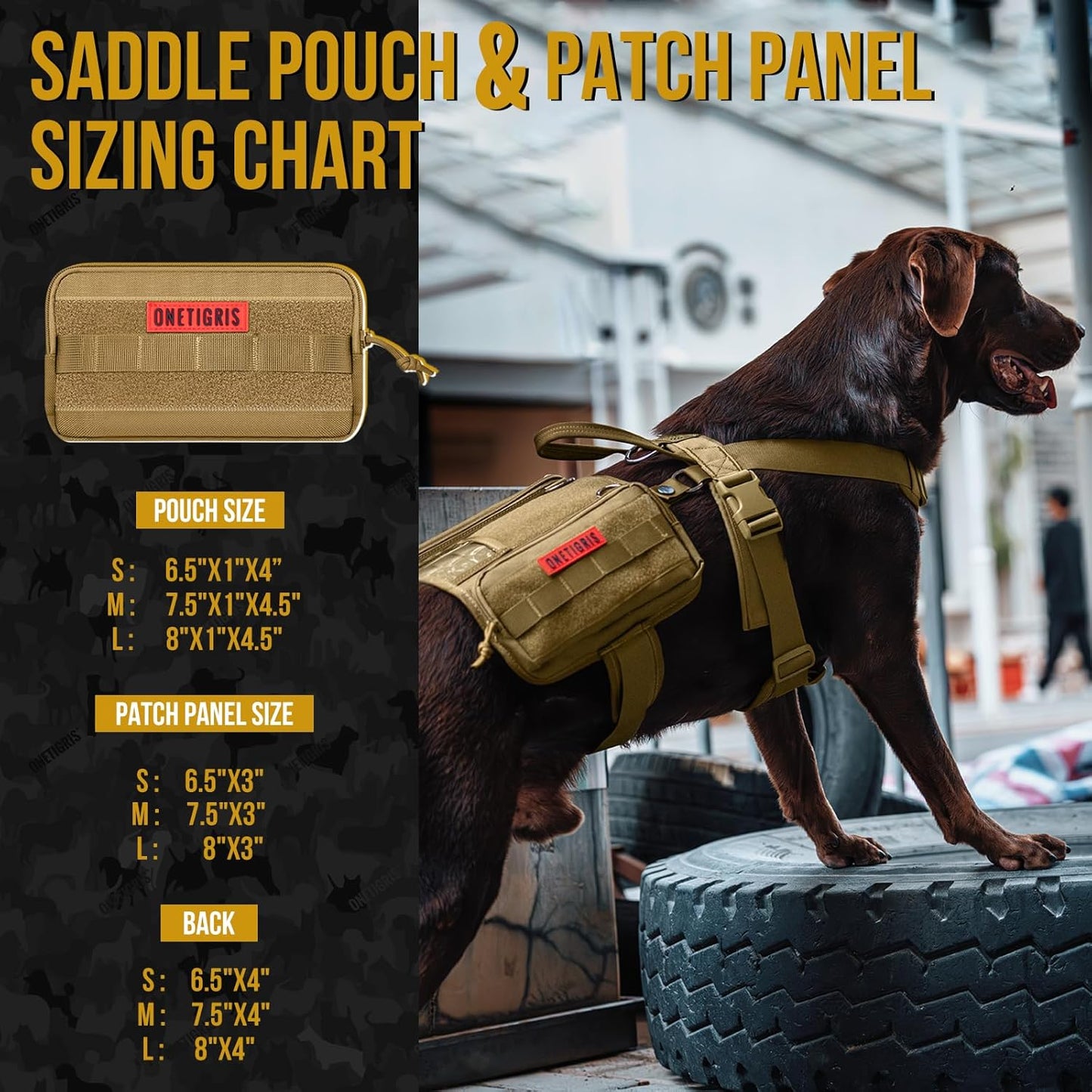 OneTigris Service Dog Vest Harness, Service Dog Cape Guardian Dog Backpack Harness with Pouches Dog Saddle Bag for Small Medium and Large Dogs (Brown, Small)