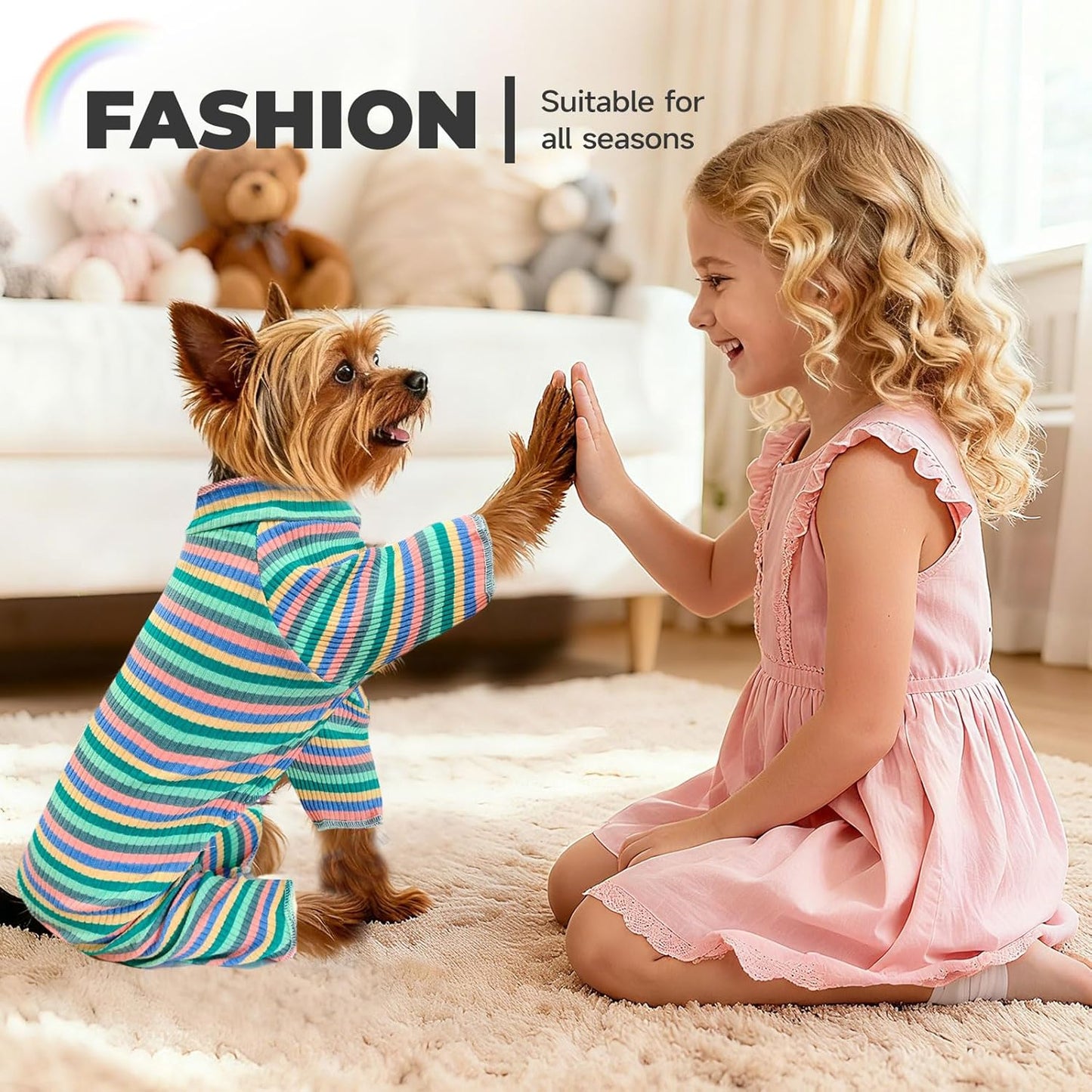 BAEJMJK Striped Dog Pajamas Stretchy Cute Four-Legged Boy Girl Dog Clothes with Sleeves Comfortable Dogs Jumpsuit Colorful Pet Puppy Outfits Apparel for Small Medium Dogs Cats(Green,Medium)