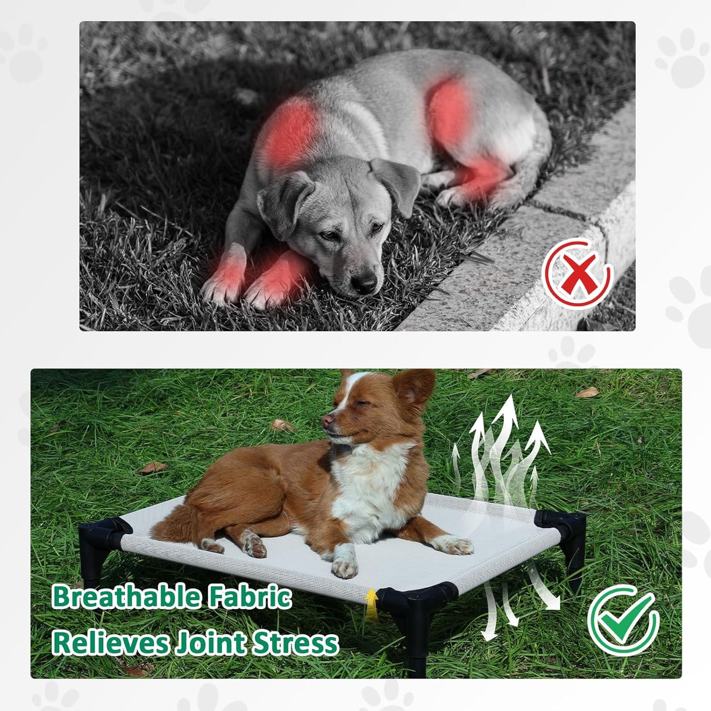 Cooling Elevated Dog Bed Small, Raised Pet Cots Beds for Small Dogs, Dog Hammock Bed with Breathable Mesh & Non Slip Feet, Lifted Outdoor Pet Bed, Grey