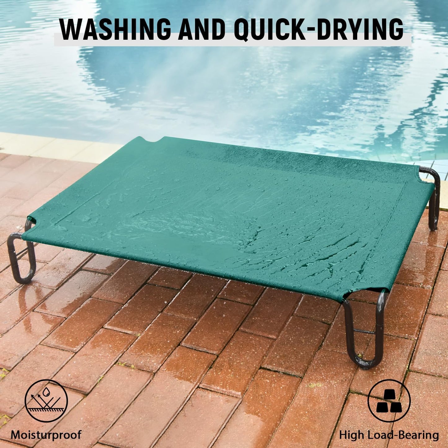 pettycare Elevated Outdoor Dog Bed - Raised Cots Bed for Large Dogs, Waterproof Pet Hammock Easy to Assemble, Cooling Frame Cot with Breathable Teslin Mesh, Durable, Non Slip, Up to 65 lbs,Green