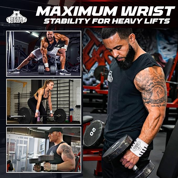 Bear Grips Wrist Wraps for Weightlifting | Weight Lifting Wrist Straps for Weightlifting | Extra Strength Gym Wrist Wraps | Two Wrist Wrap Per Pack | 12β & 18β | Lifting Wrist Wraps for Men & Women