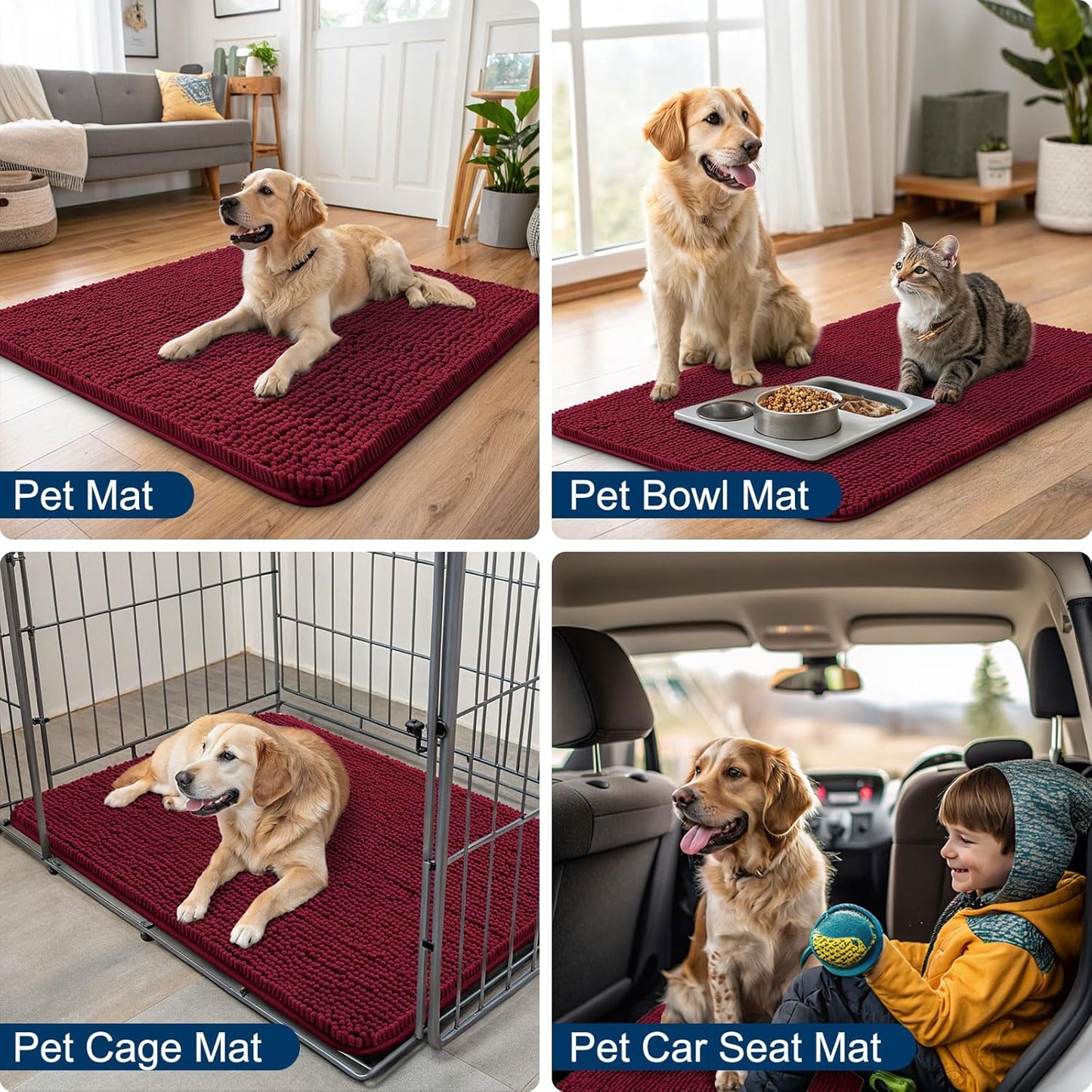 Smiry Dog Door Mat for Muddy Paws 59x35, Absorbs Moisture and Dirt Doormat, Non-Slip Washable Quick Dry Chenille Front Door Mat Indoor Entrance, Entryway Carpet for Inside Floor, Burgundy