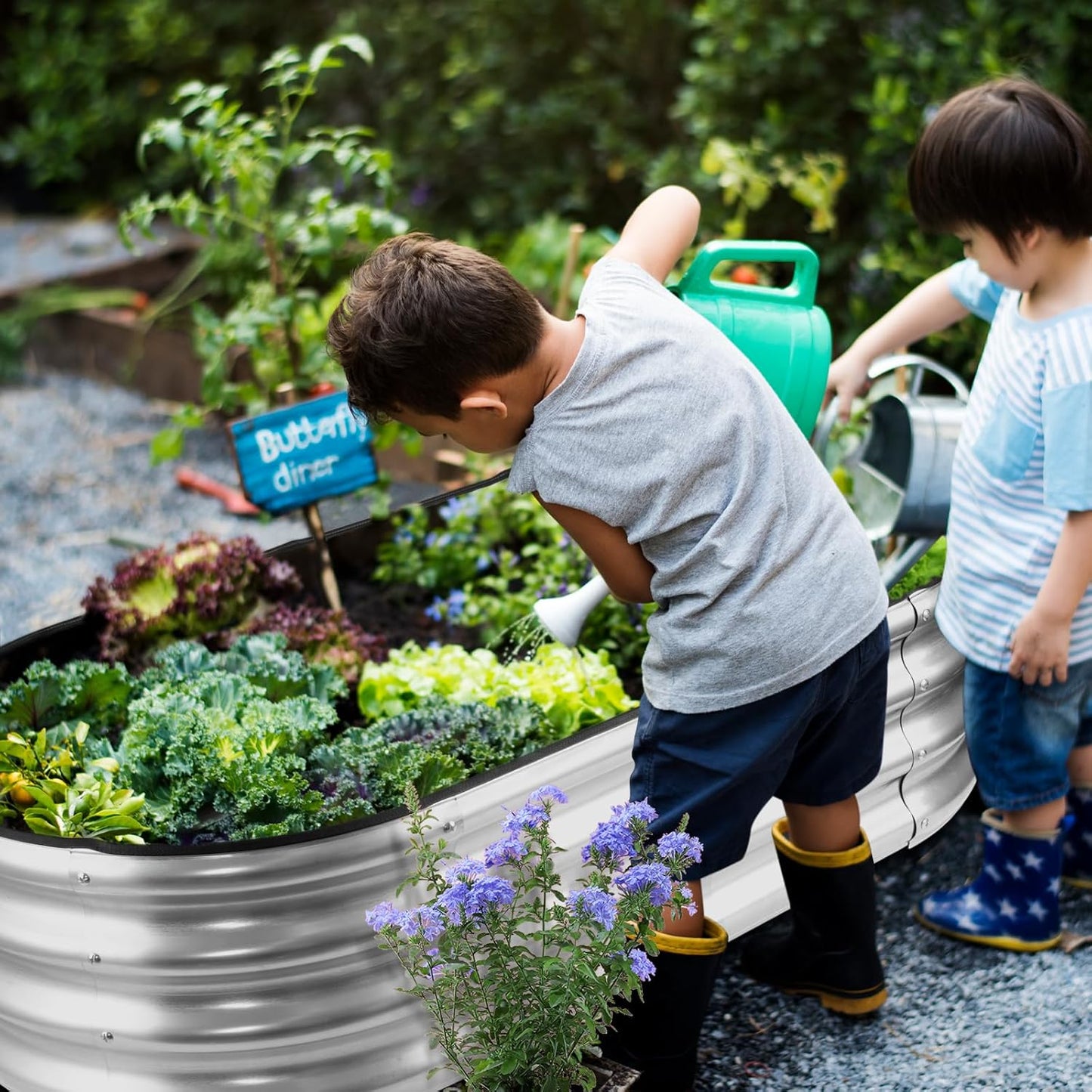 JERIA Raised Garden Bed,Galvanized Raised 2 Pcs 4×2×1ft Planter Boxes Outdoor with Easy Assembly, Large Garden Bed for Vegetables, Fruits, Flower