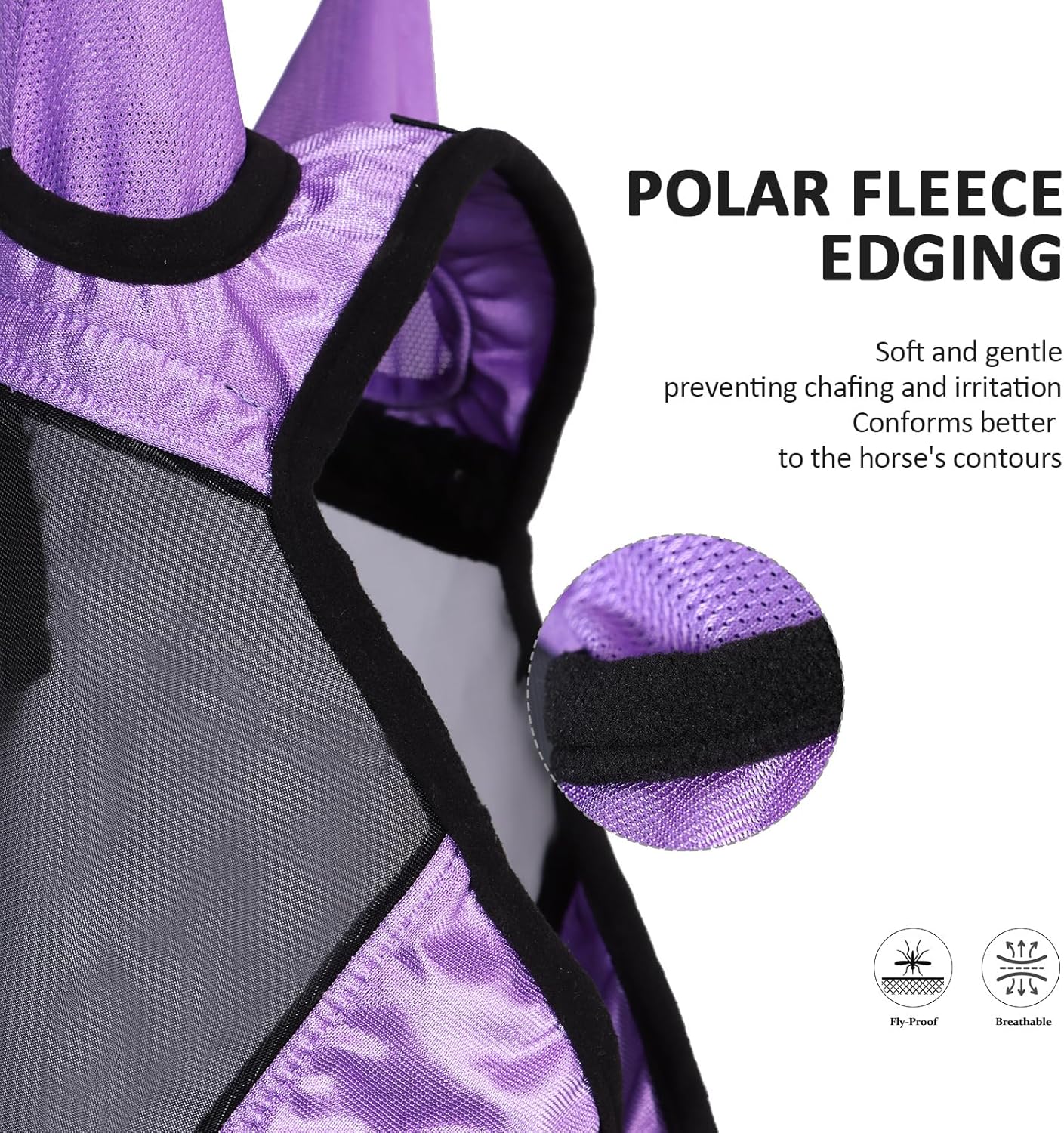 Harrison Howard Pro Luminous Horse Half Face Fly Mask Large Eye Space with Ears UV Protection for Horse Gentle Lavendar M