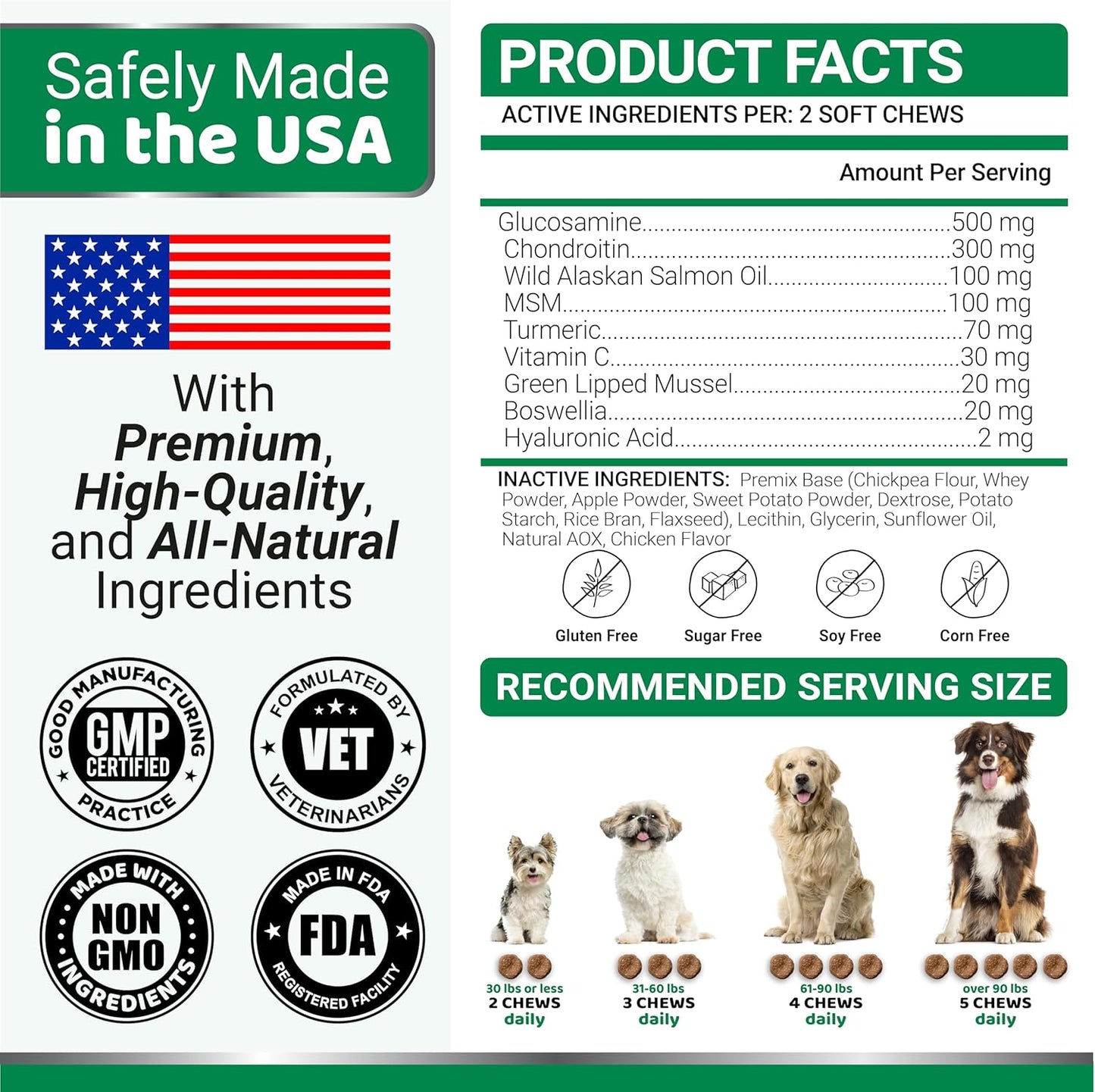 YUMA'S Glucosamine for Dogs - Hip and Joint Supplement for Dogs - 170 Ct - Glucosamine Chondroitin Chews - Joint Pain Relief Supplement with MSM - Advanced Health - Mobility Support - Made in USA