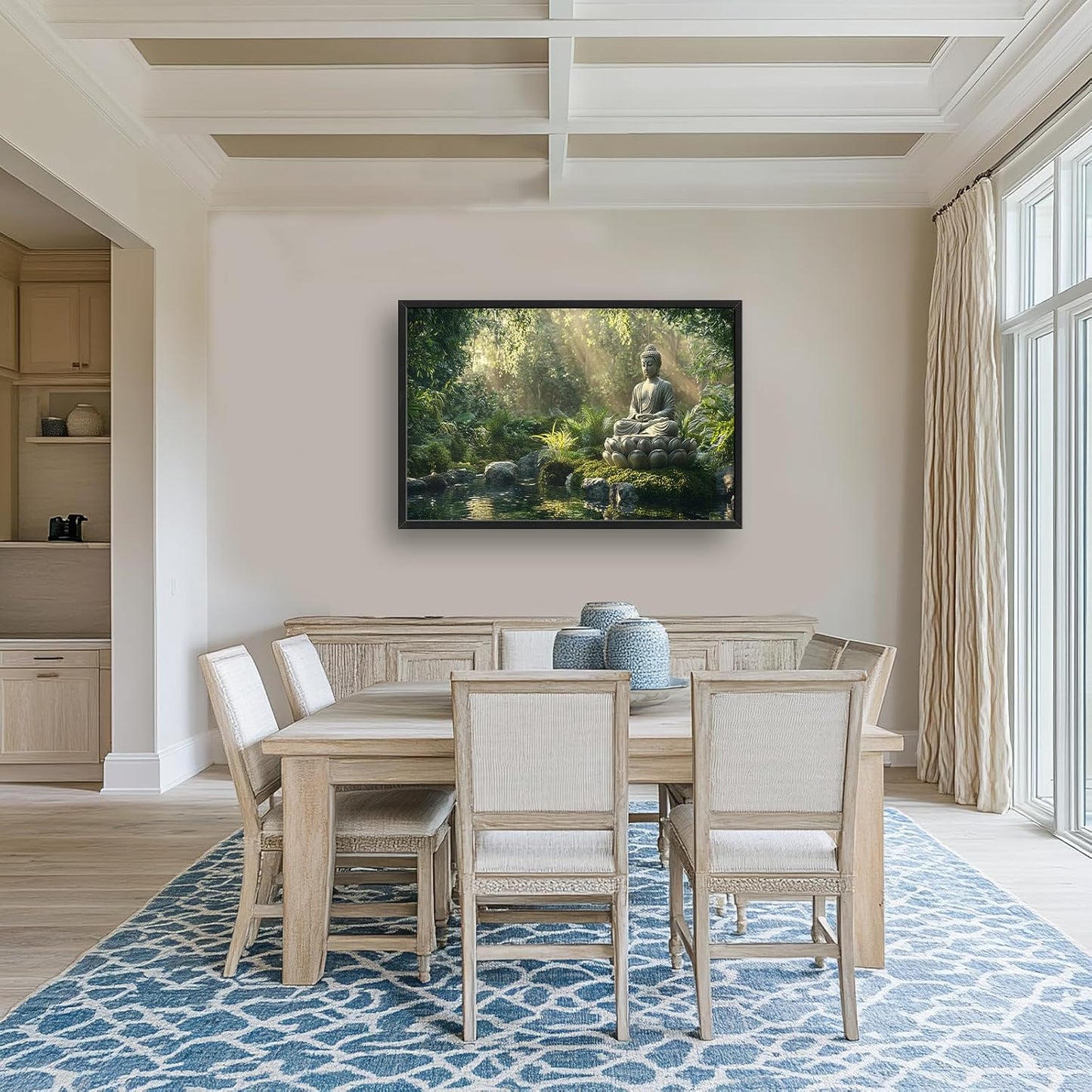 Large Buddha Forest Wall Art for Living Room, Framed Oversized Tree Lake Wall Decor, Nature Landscape Canvas Painting Modern Artwork Home Decoration for Dining Room Bedroom Office 36"x24"