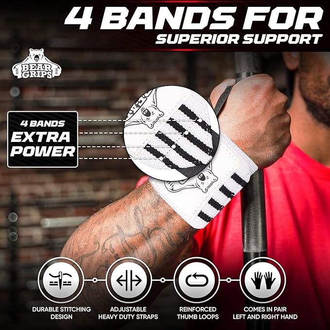 Bear Grips Wrist Wraps for Weightlifting | Weight Lifting Wrist Straps for Weightlifting | Extra Strength Gym Wrist Wraps | Two Wrist Wrap Per Pack | 12β & 18β | Lifting Wrist Wraps for Men & Women