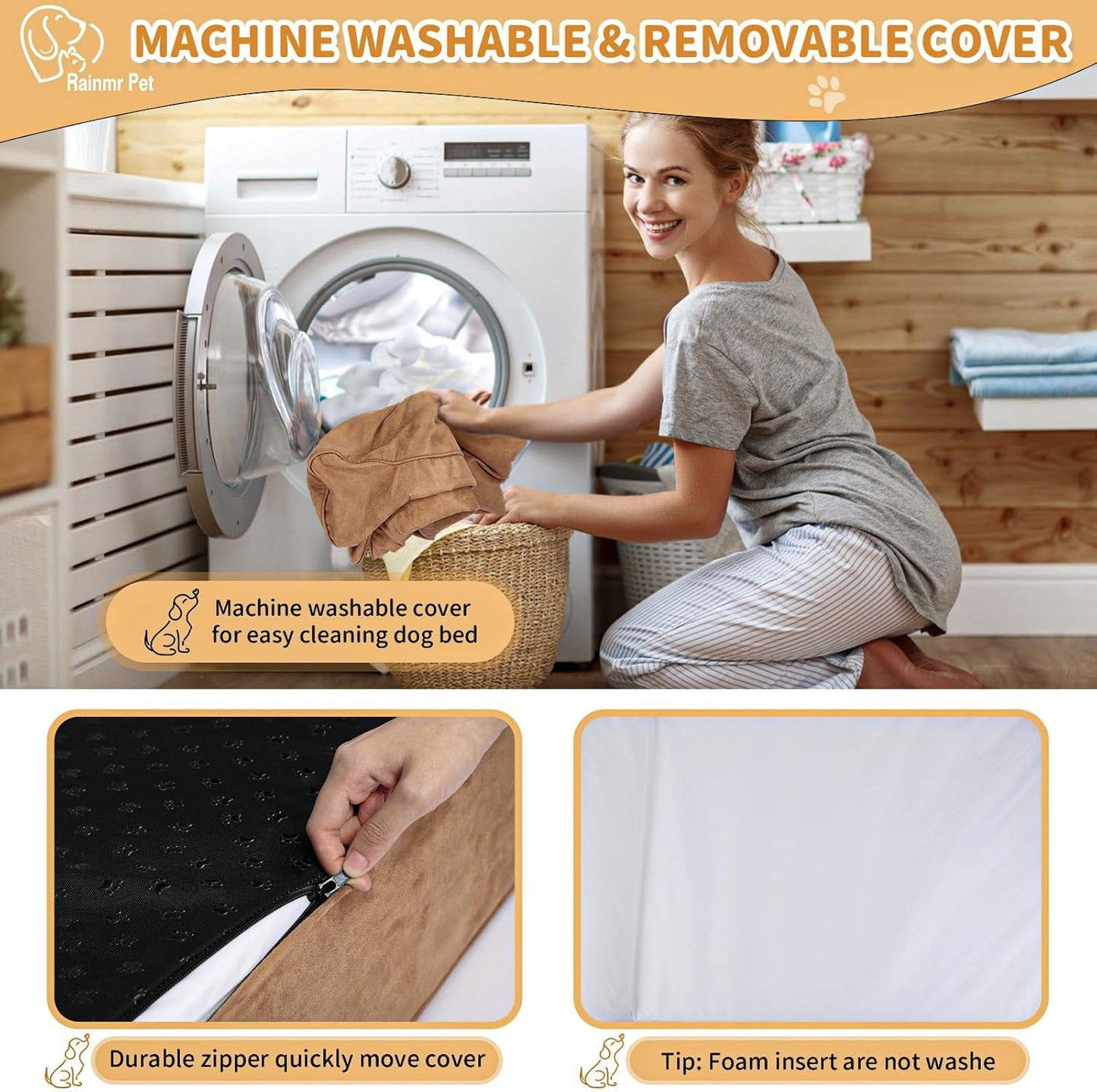 Large Orthopedic Dog Bed, 7" Memory Foam with Waterproof Liner, Chew Resistant Microsuede Cover, Removable and Washable, for Indoor, Outdoor, and Car Use, Nonskid Base, 48"x30" L Khaki