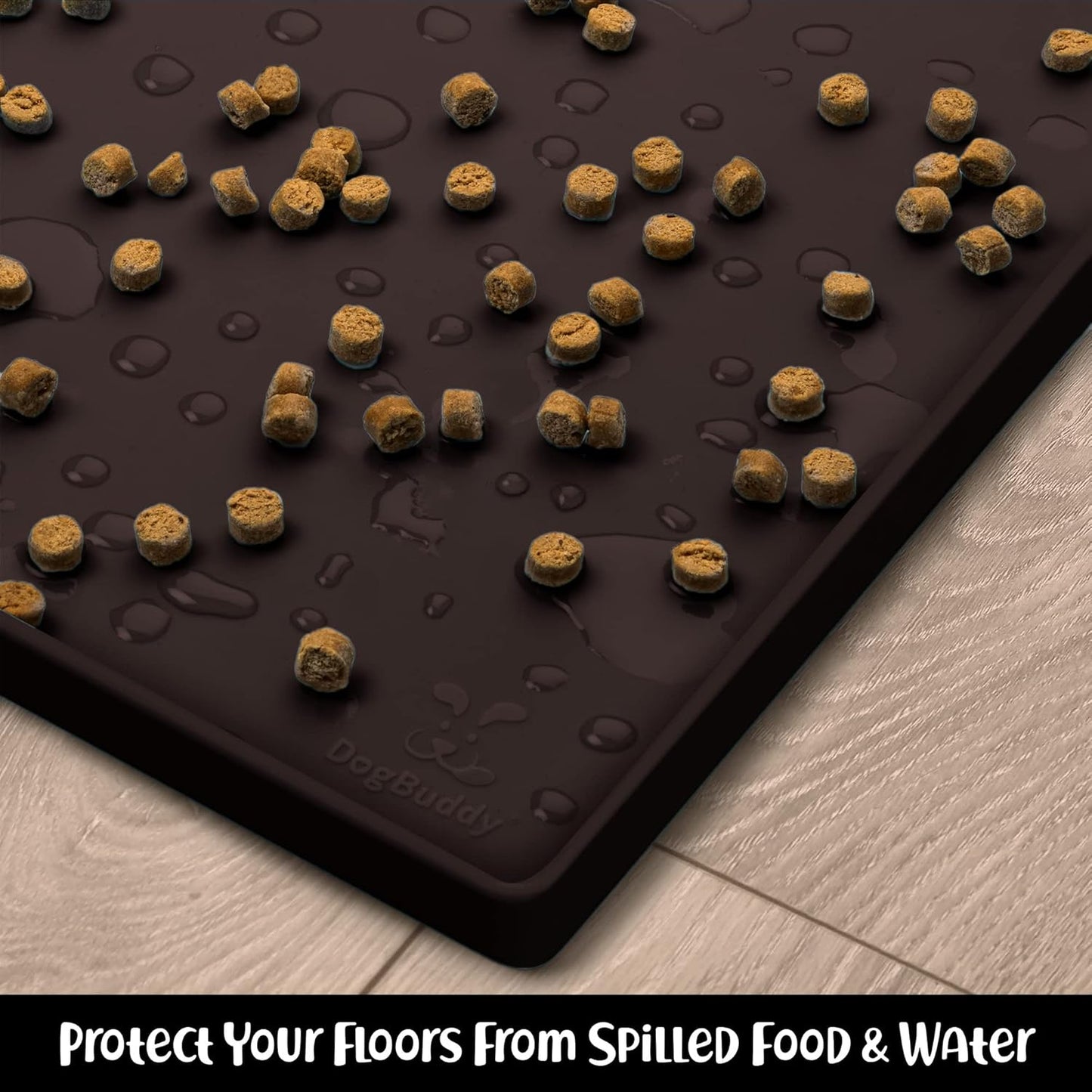 DogBuddy Dog Food Mat – Waterproof Dog Bowl Mat for Food and Water, Silicone Pet Feeding Mats for Floors, Non-Slip Placemat with High Edges for Dogs Bowls, Puppy Essentials (XS: 11" x 11", Coffee)