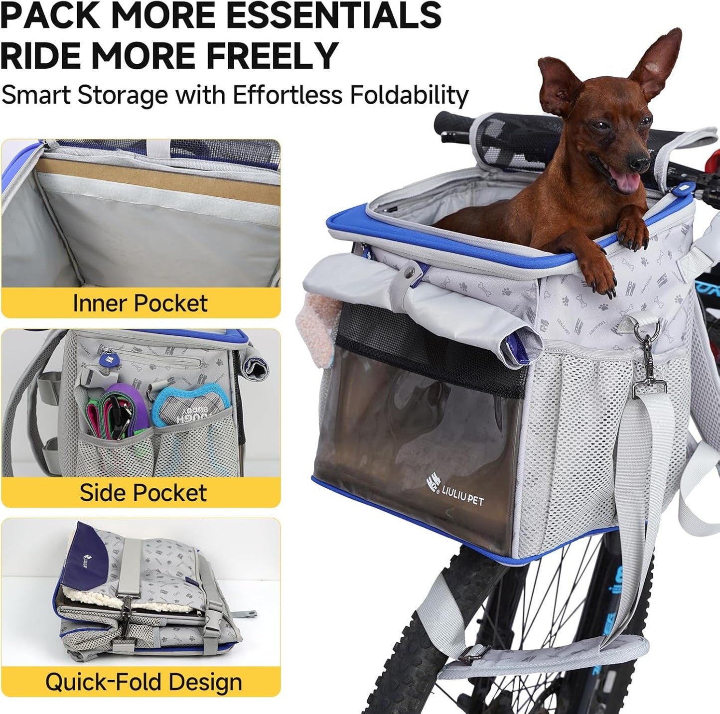 Cat and Dog Backpack Carrier, Breathable Cycling Pet Bag with Mesh Ventilation, Portable Outing Traveling Pet Bag with Top Waterproof Fabric for Small, Medium Cats, Small Dogs, Blue