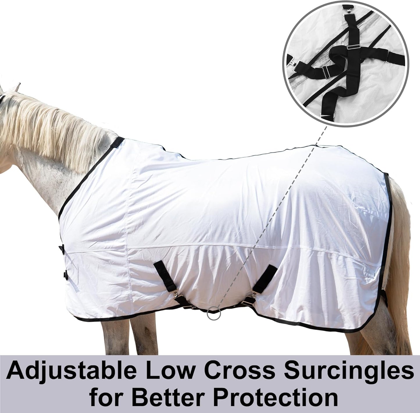 Horse Fly Sheet Equine Summer Sheets, Comfy Mesh Bug and Mosquito Protection Standard Neck - White 81"