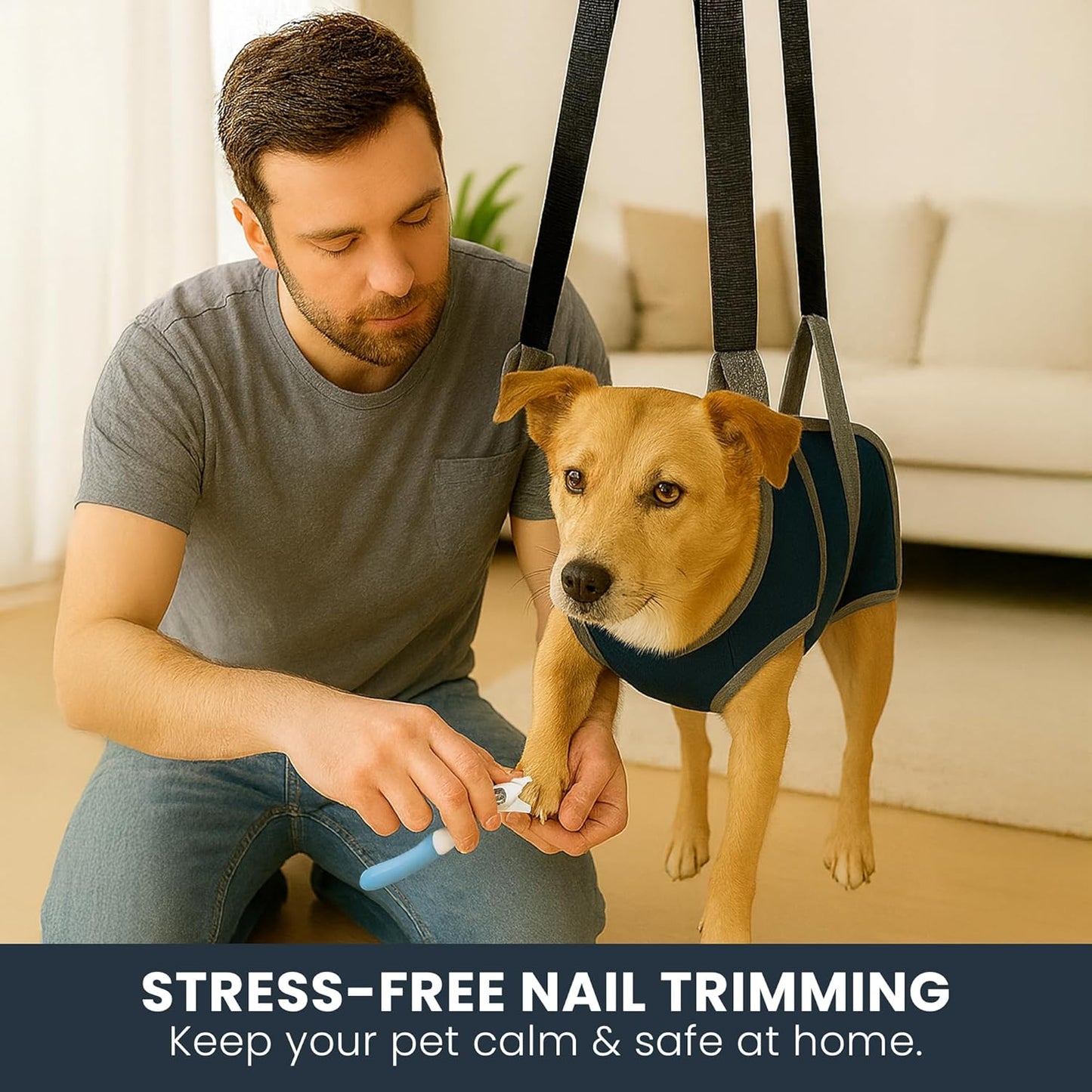 Grooming Hammock Kit for Dogs & Cats, Includes Hammock Harness, Nail Clippers, Nail File, Grooming Glove, Dematting Comb, S-Hooks, Carabiners & Storage Bag for Easy Home Grooming small (75ร49) cm