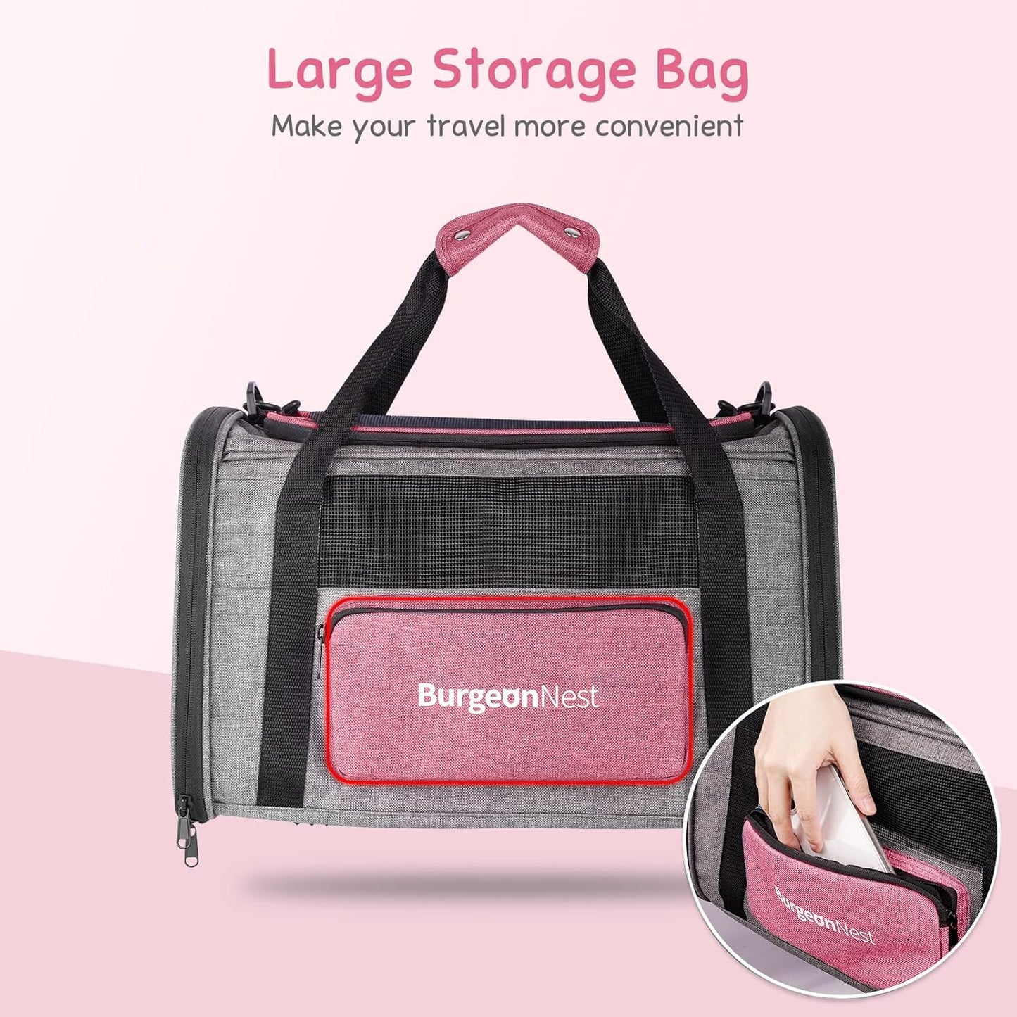 BurgeonNest Cat Carriers for Medium Puppy Under 25 lbs, Pet Carrier for Cats with Unique Side Bag,Top Load Small Pet Bag Soft-Sided Escape Proof with 4 Ventilated Windows