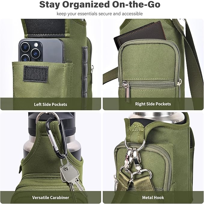 icolor Magnetic Gym Bag Water Bottle Carrier Holder with Phone Pockets & Shoulder Strap,5 Built-in Magnets Gym Bottle Pouch Sleeve,Magnetic Bag Gym Accessories Organizer for Men Women
