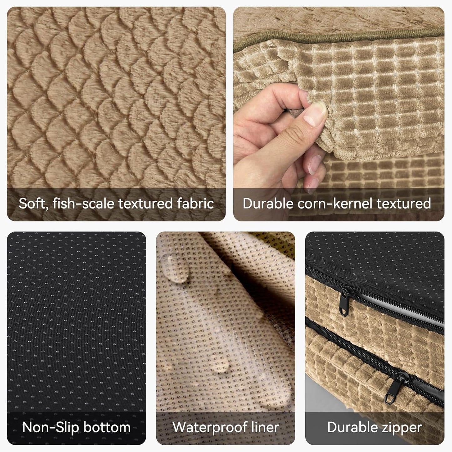 JOEJOY Orthopedic Dog Bed for Extra Large Dogs, Egg-Crate Memory Foam Pet Bed with Bolster Sides, Waterproof Lining, Removable Washable Cover & Non-Slip Bottom, Light Brown