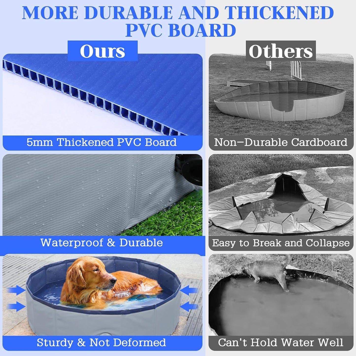 Foldable Dog Bath Swimming Pool 63'' Plastic Kiddie Pool Professional Tub Collapsible Grooming Bathtub for Pets Kids Baby and Toddler, 63 x 12 Inches Gray