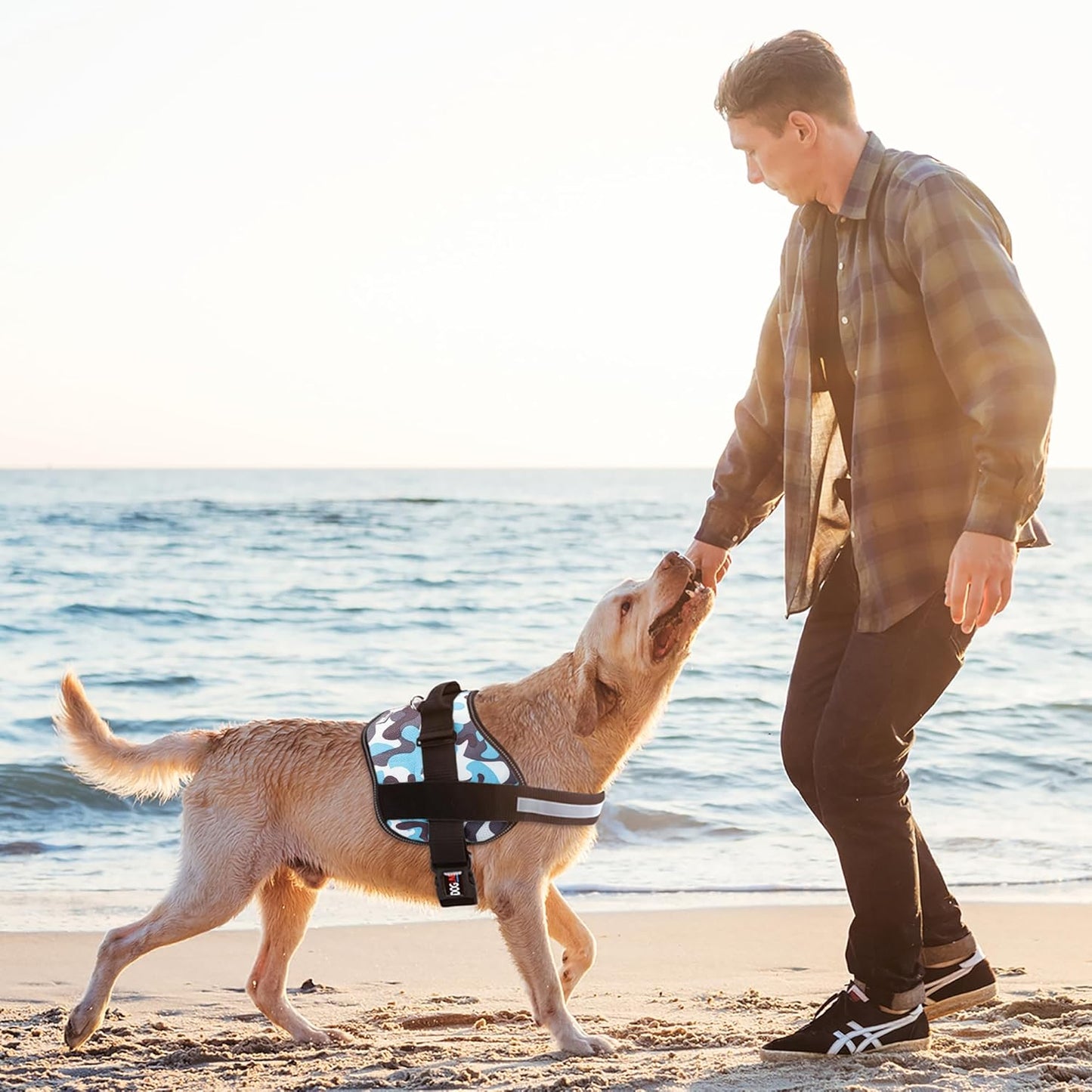 Dogline Dog Harness, Reflective No-Pull Adjustable Vest with Handle for Walking, Training, Breathable, No - Choke Harness for Small, Medium or Large Dogs Room for Patches Girth 27 to 34 in Blue Camo