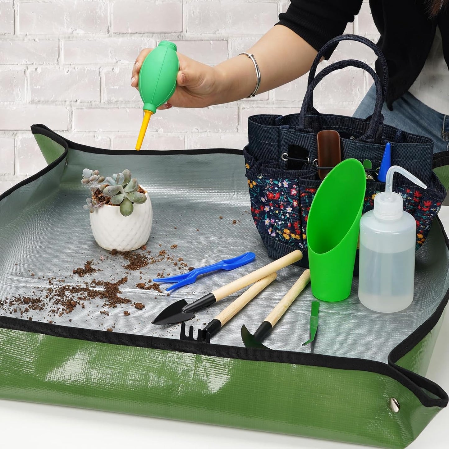 Succulent Tools Kit with Organizer Bag- 13Pcs Indoor Gardening Tools |Mini Succulent Hand Tools with Tote, Succulent Transplanting Supplies, Present for Gardeners Plant Care (Navyblue) 