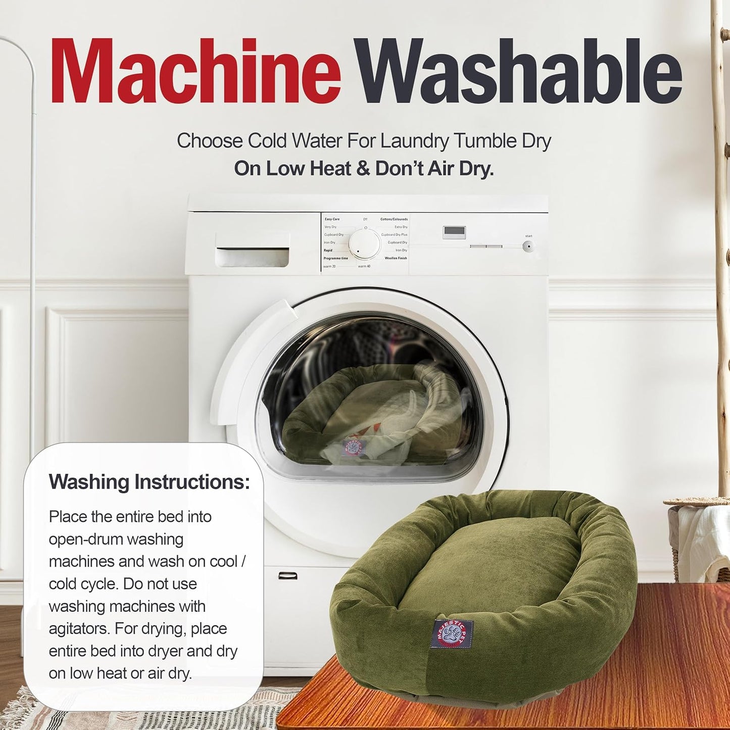 Majestic Pet 32 Inch Micro Velvet Calming Dog Bed Washable 32x23x7 (inch) – Cozy Soft Round Donut Dog Bed with Spine for Head Support - Pet Bed Medium – Fern (2025)