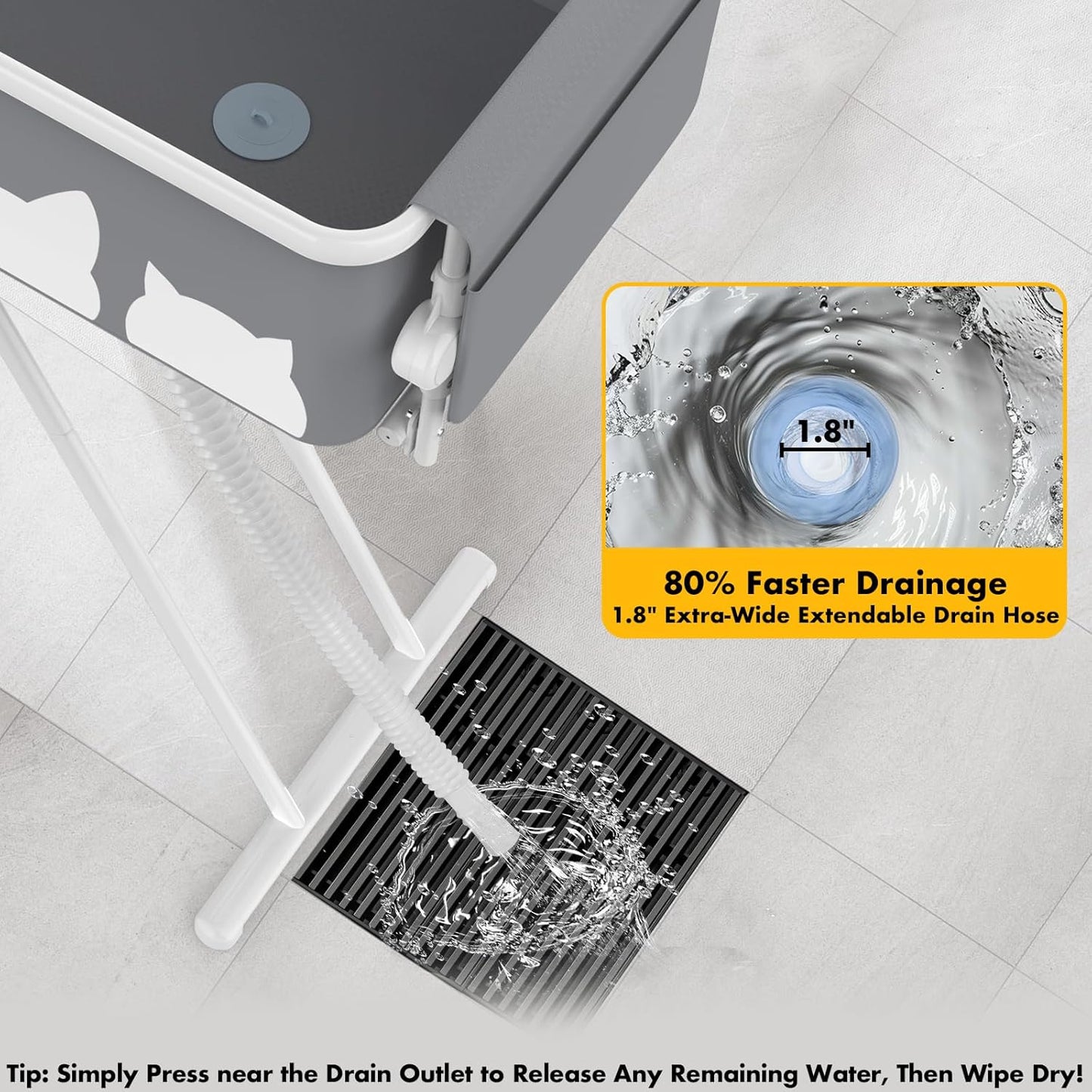 PAWZIDEA 2-in-1 Portable Dog Bathtub & Grooming Table, 33" Foldable Pet Washing Station for Small Medium Dogs Cats, Elevated Tubs for Bathing Shower Indoor Outdoor, 5 Height Adjustable, Storage Pocket