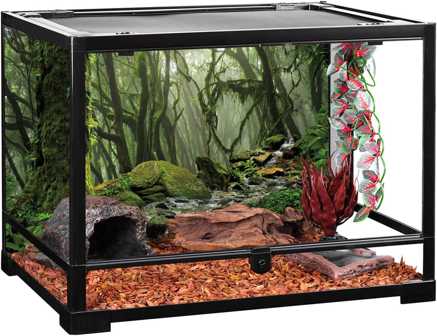 AWERT Foggy Forest Terrarium Background Stream Green Huge Tree Reptile Habitat Tropical Rainforest Aquarium 24x16 inches, 24x16in 60x40cm