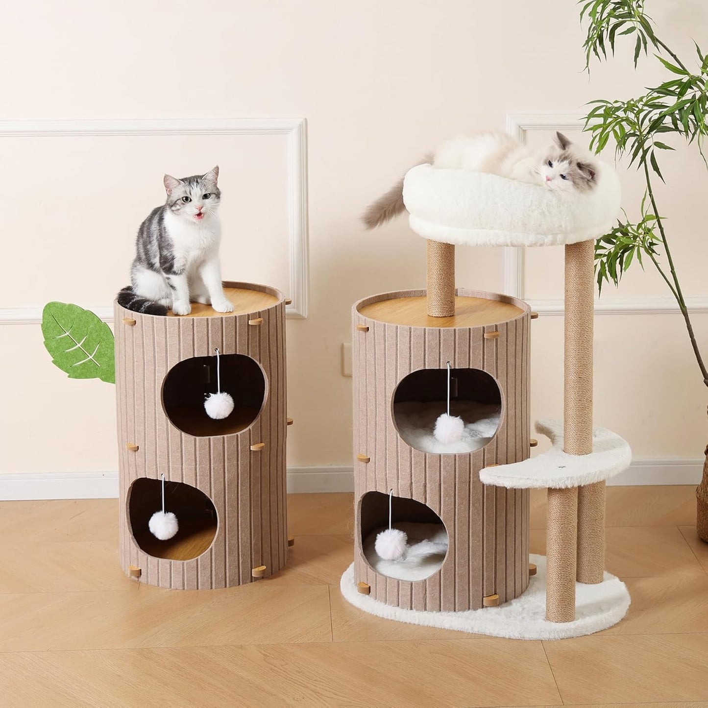 Cat House for Indoor Cats, 2-Storey Large Cat Bed Cave, Felt Covered Cats Tunnel Condo,23.6"