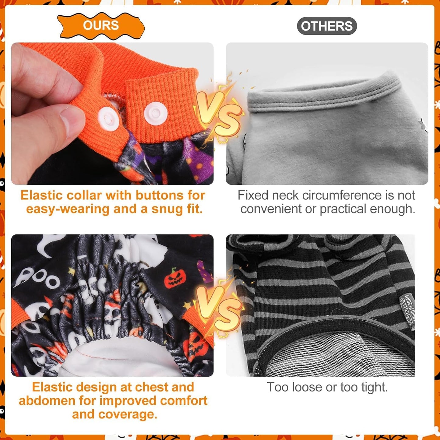 BEAUTYZOO Dog Halloween Pajamas Large Sized Dog, Fleece Funny Ghost Pumpkin Costumes for Dogs, Soft Stretchable Doggy Onesie with Feet, Pet Apparel Clothes for Large Dogs Boy Girl, Black L