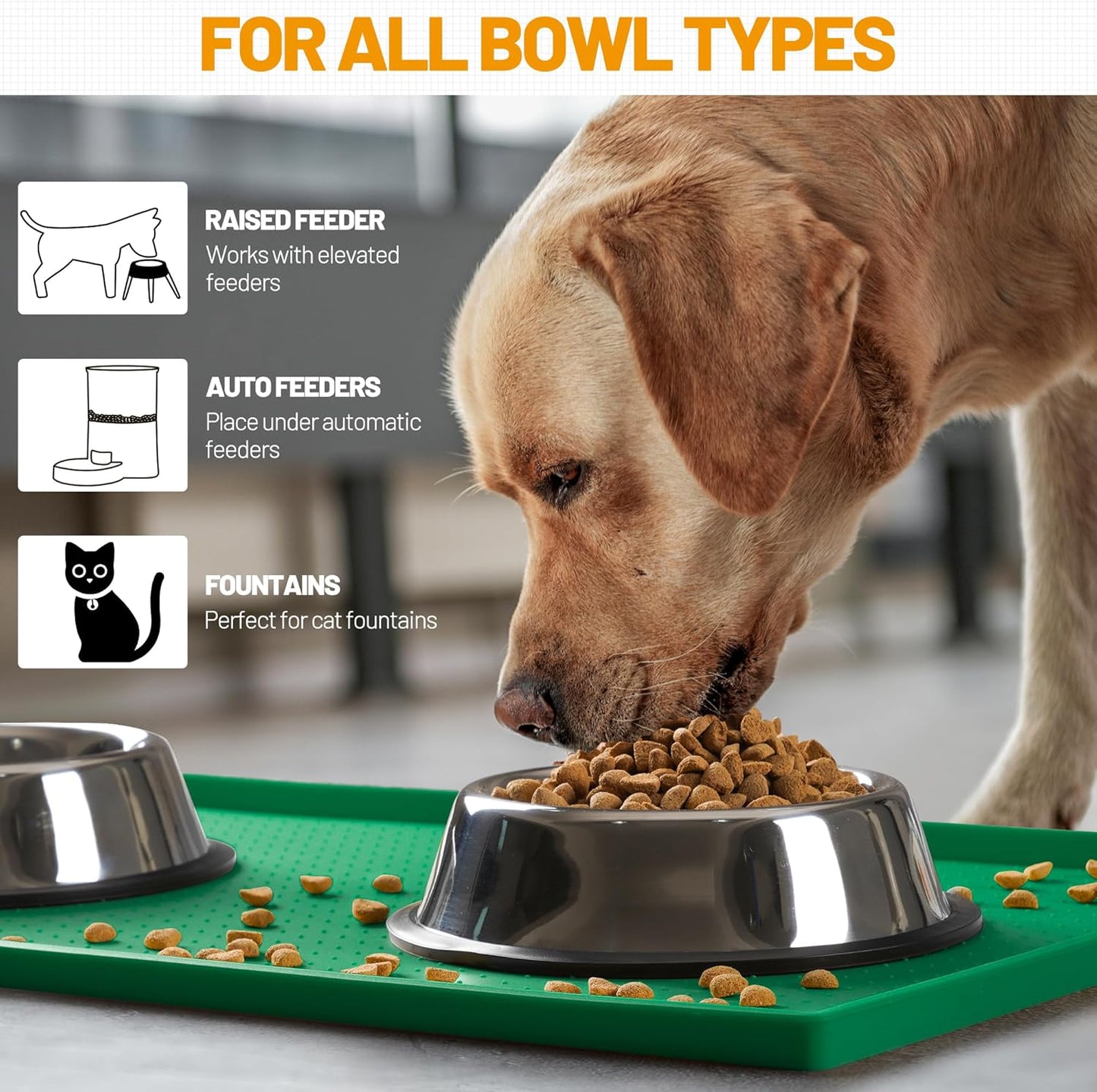 Hubulk Dog Feeding Mat,100% Waterproof Food Grade Silicone Pet Food and Water Bowl Placemat,Dishwasher, High Raised Edge to Prevent Spills,Nonslip Tray to Stop Messes on Floor(32"x24"x1.0",Hunter)